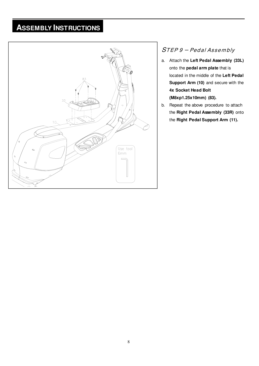 Smooth Fitness CE-8.0LC owner manual Pedal Assembly 