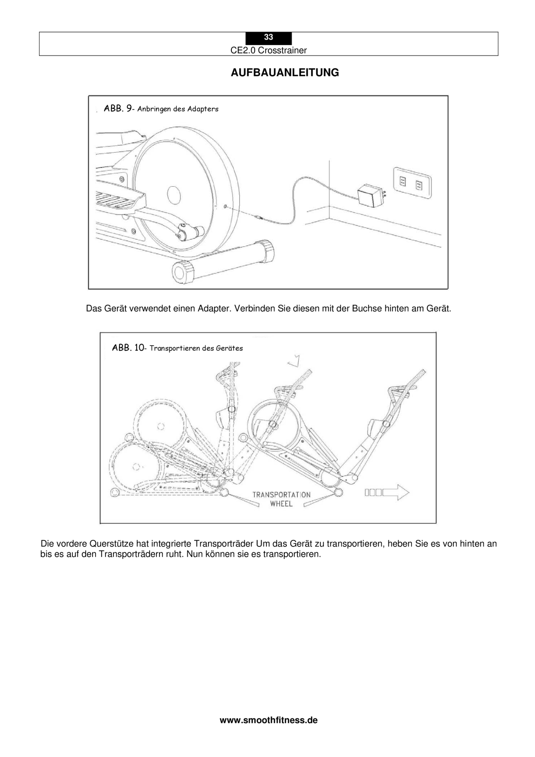 Smooth Fitness CE2.0 user manual ABB Anbringen des Adapters 