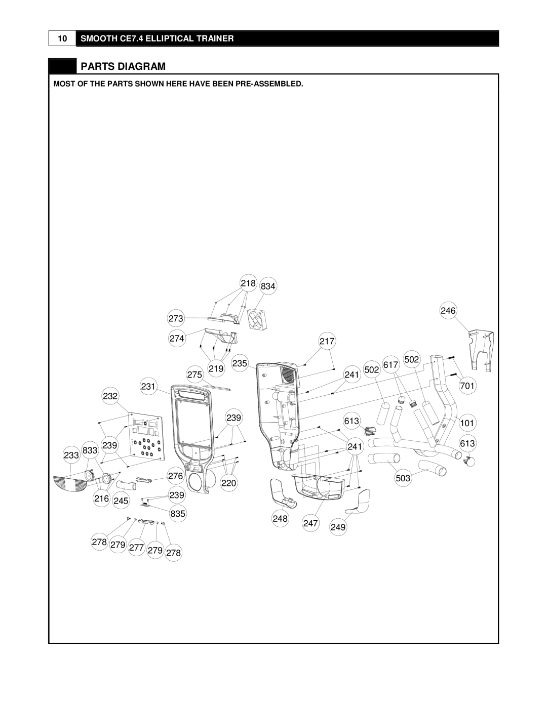 Smooth Fitness CE7.4 user manual Parts Diagram 