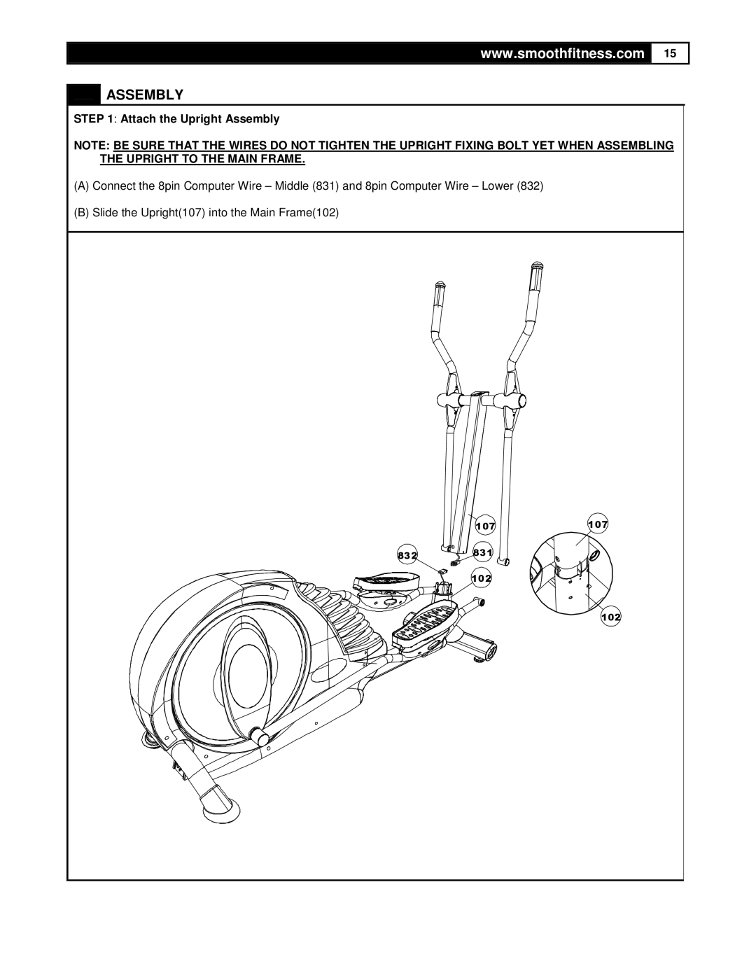 Smooth Fitness CE7.4 user manual Attach the Upright Assembly 