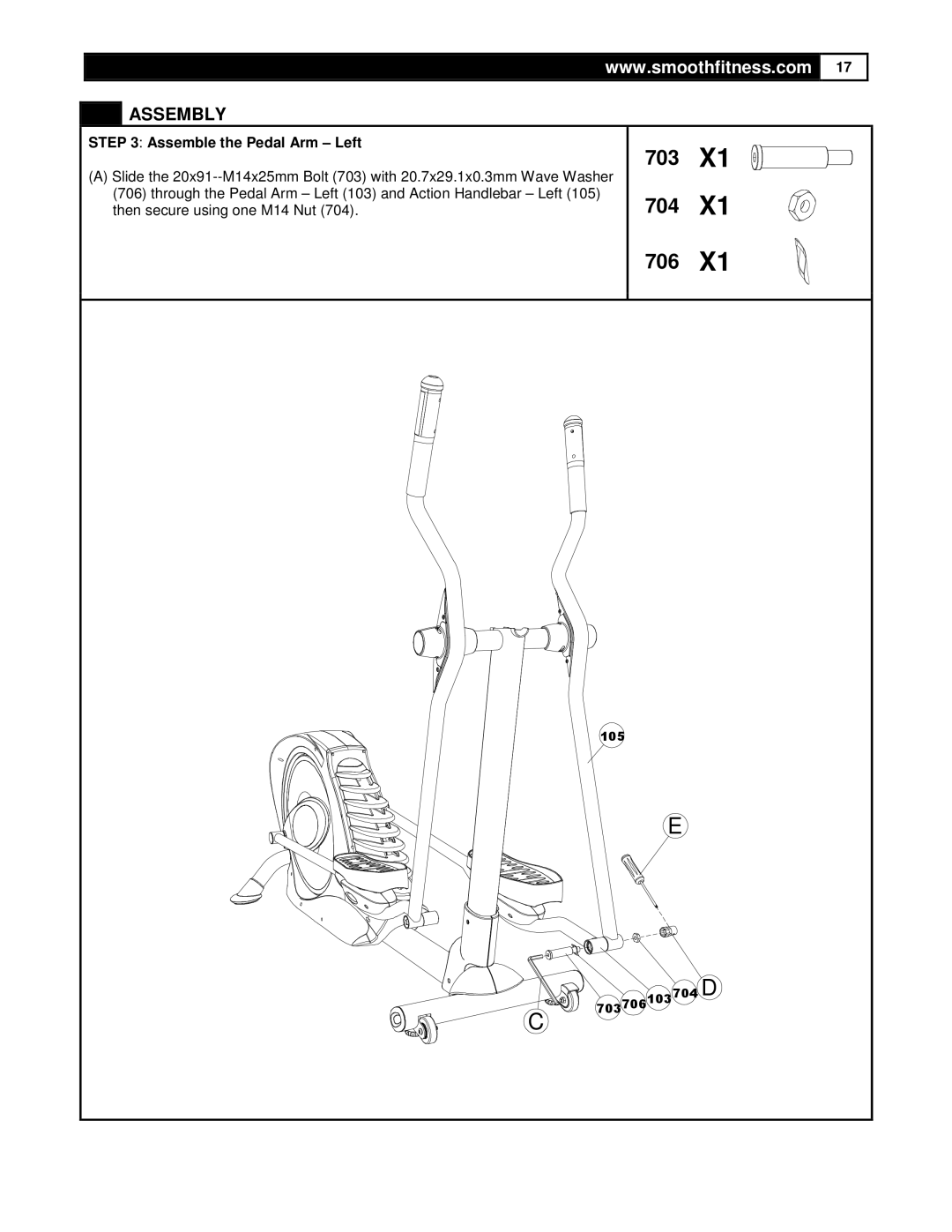 Smooth Fitness CE7.4 user manual 703, Assemble the Pedal Arm Left 