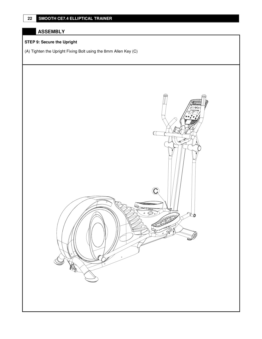 Smooth Fitness CE7.4 user manual Secure the Upright 