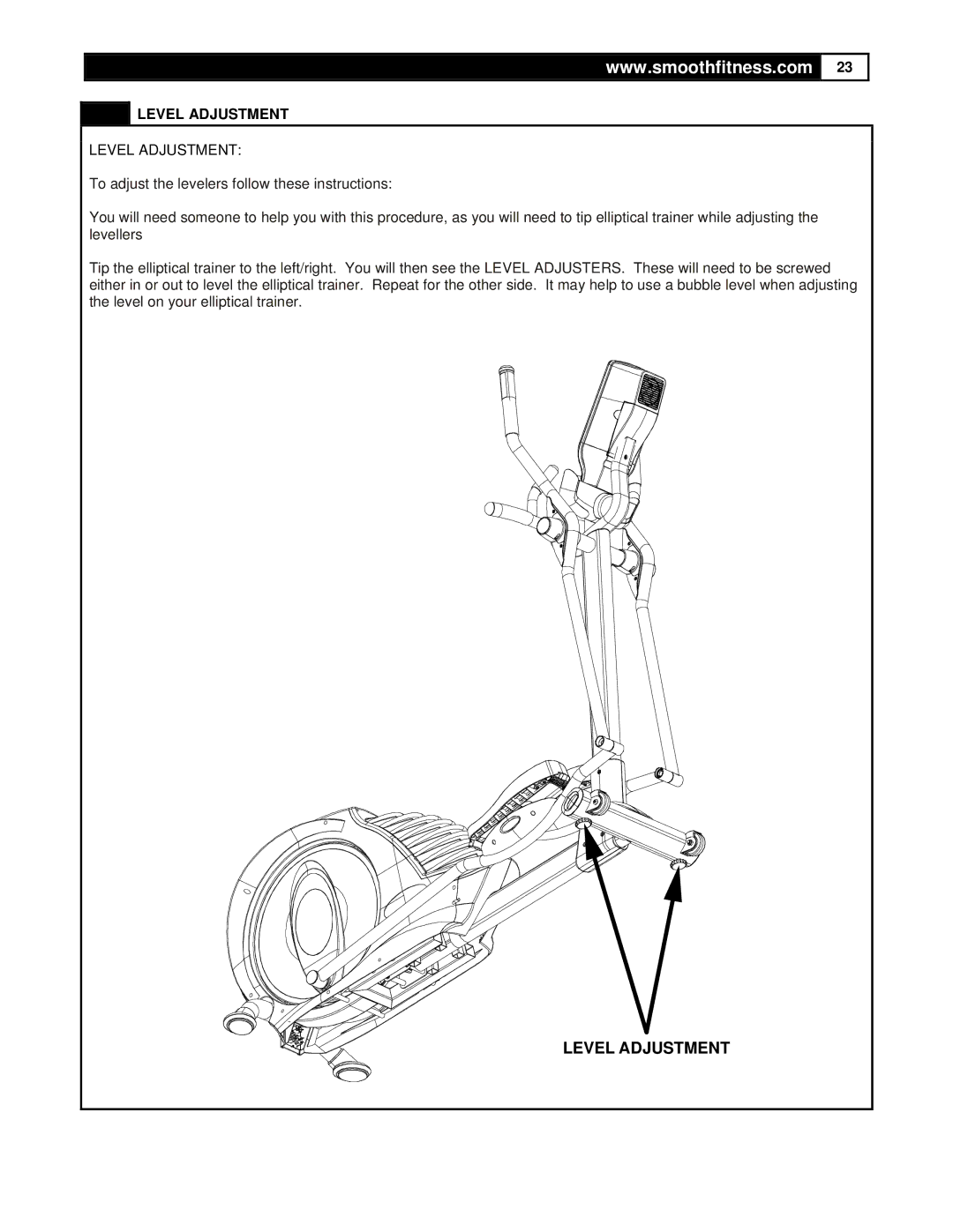 Smooth Fitness CE7.4 user manual Level Adjustment 