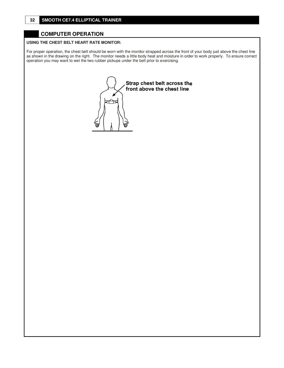 Smooth Fitness CE7.4 user manual Using the Chest Belt Heart Rate Monitor 