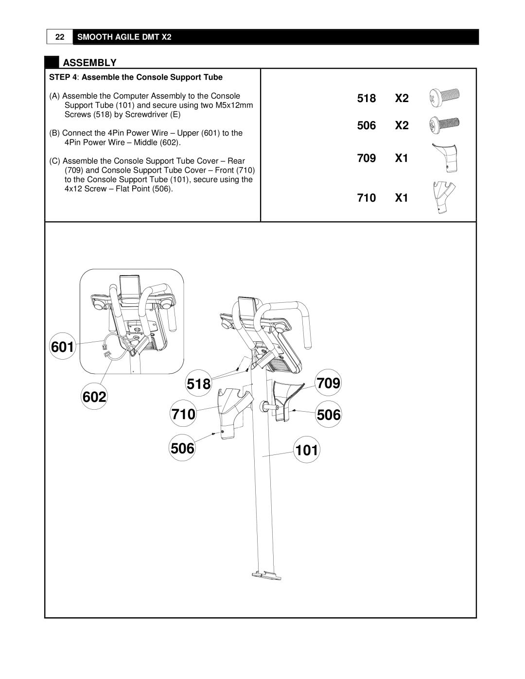 Smooth Fitness DMT X2 user manual 601 518 602 710 506 709 101, 518 506 709 710 