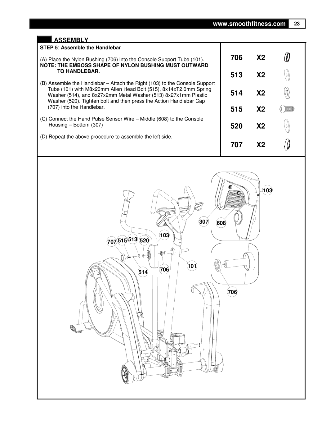 Smooth Fitness DMT X2 user manual 706, 513, 514, 515, 520, 707 