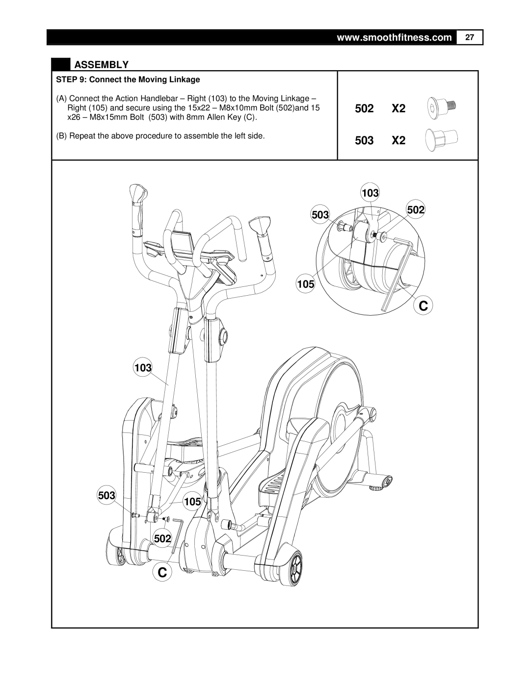 Smooth Fitness DMT X2 user manual 502, 503, Connect the Moving Linkage 