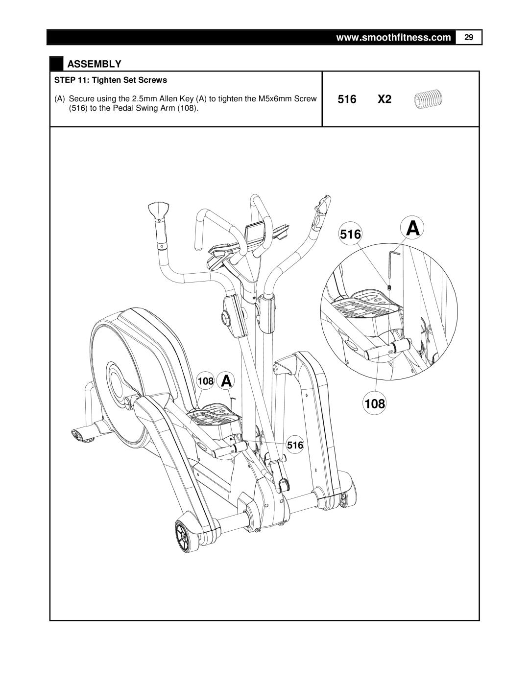 Smooth Fitness DMT X2 user manual 516, Tighten Set Screws 