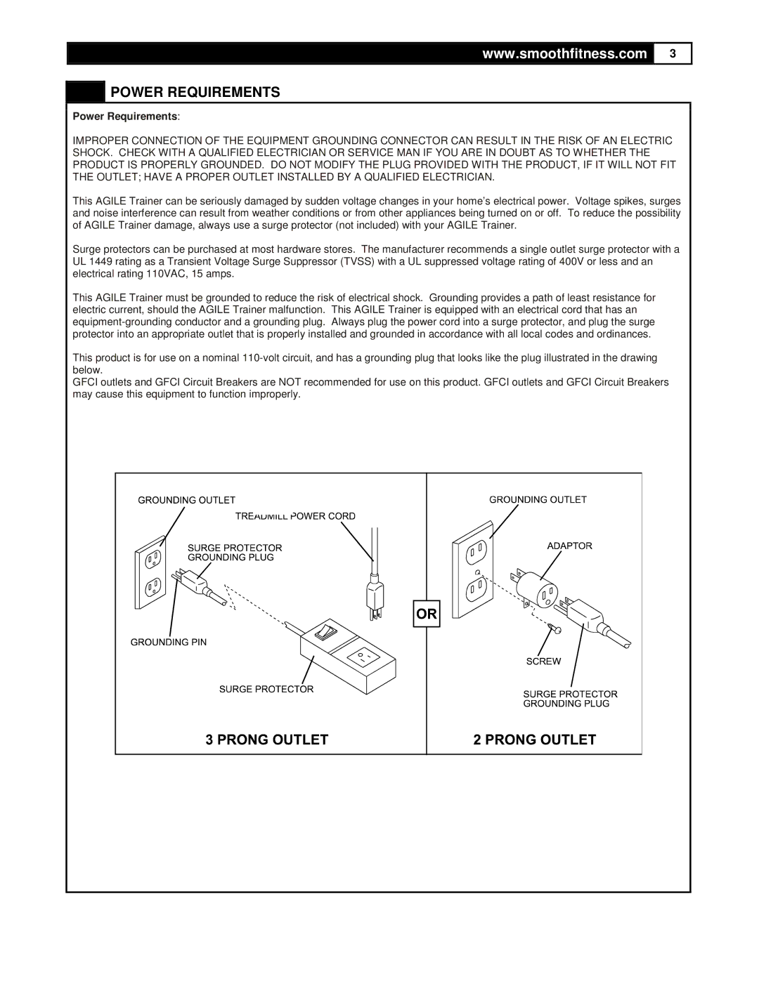 Smooth Fitness DMT X2 user manual Power Requirements 