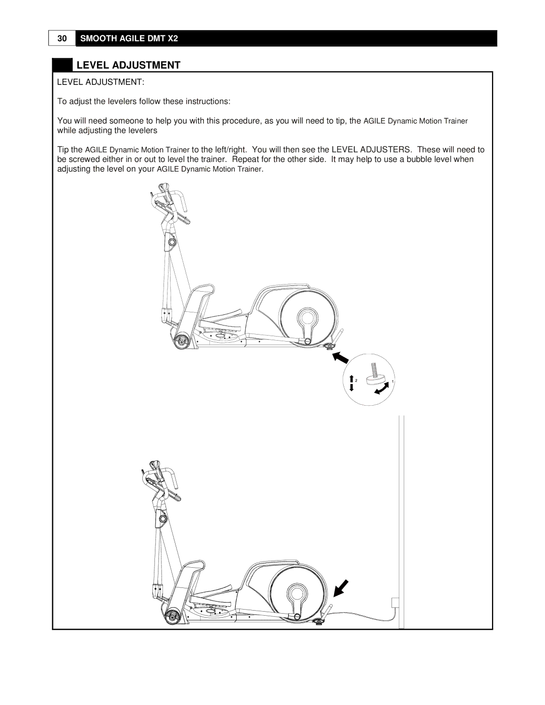 Smooth Fitness DMT X2 user manual Level Adjustment 