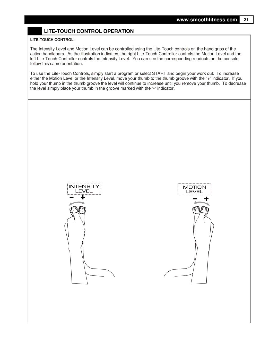 Smooth Fitness DMT X2 user manual LITE-TOUCH Control Operation 