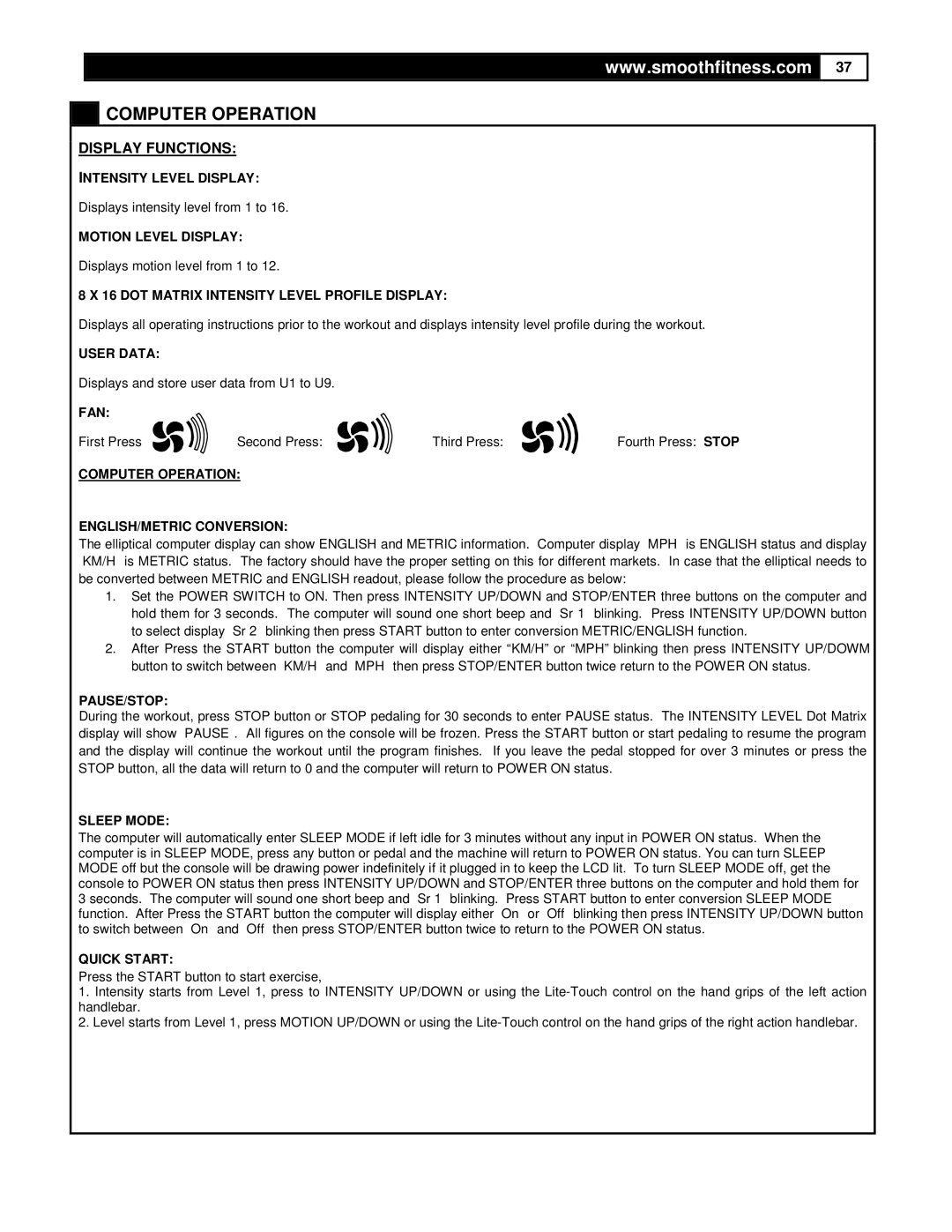 Smooth Fitness DMT X2 Intensity Level Display, Motion Level Display, DOT Matrix Intensity Level Profile Display, User Data 