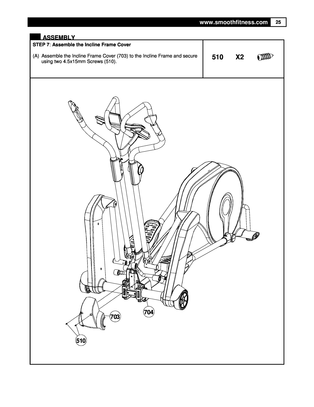 Smooth Fitness DMT X2 user manual Assembly, Assemble the Incline Frame Cover 