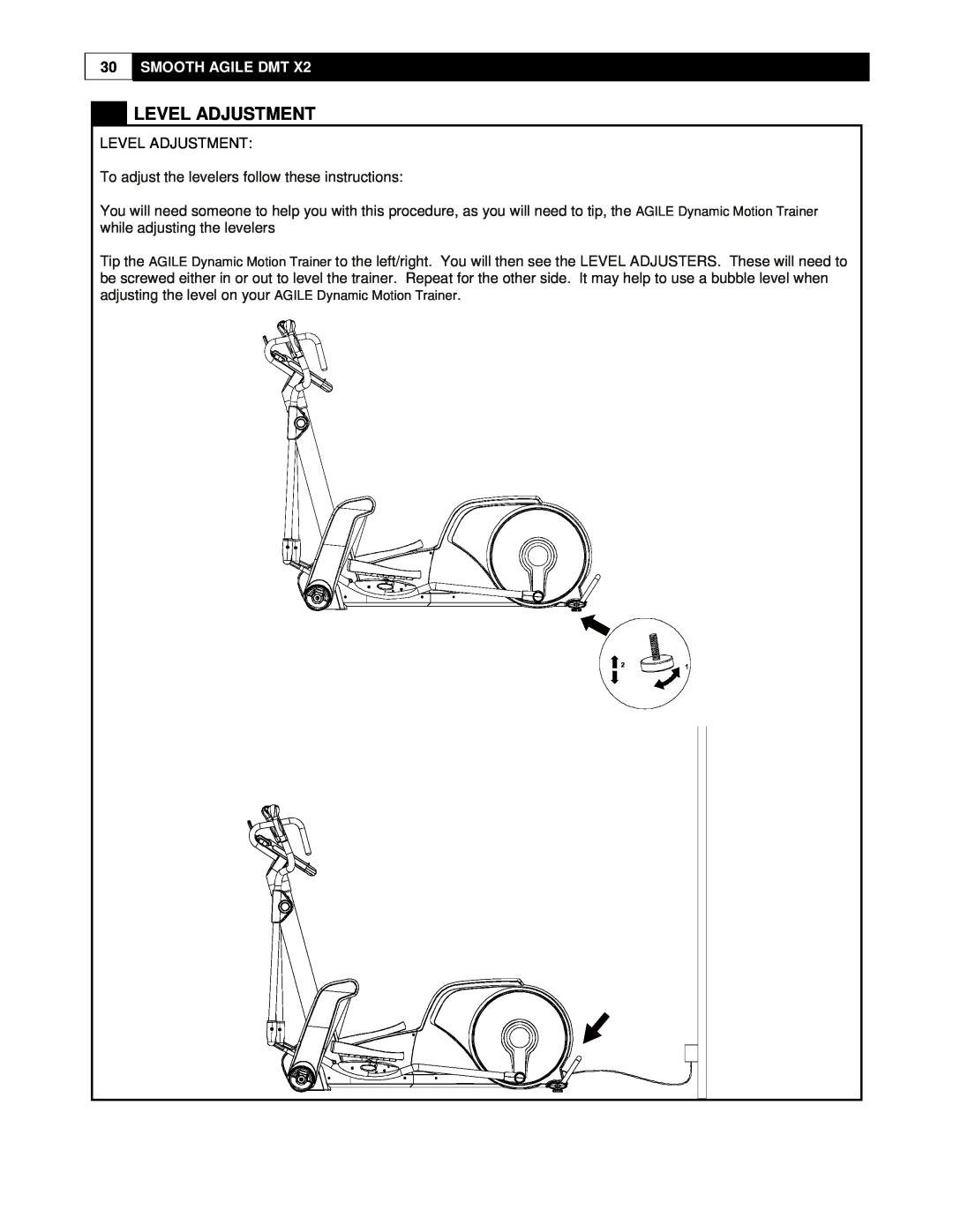 Smooth Fitness DMT X2 user manual Level Adjustment, Smooth Agile Dmt 