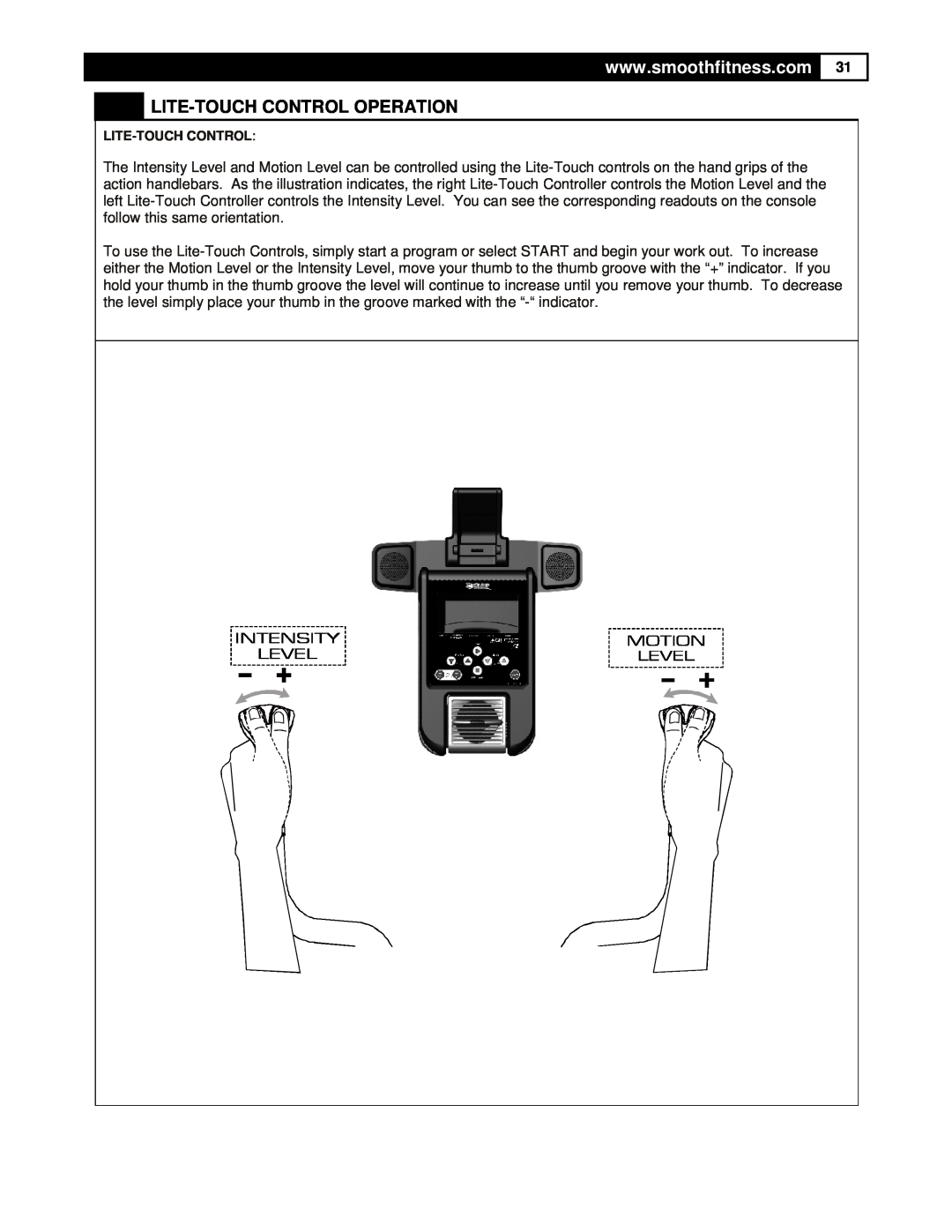 Smooth Fitness DMT X2 user manual Lite-Touch Control Operation 