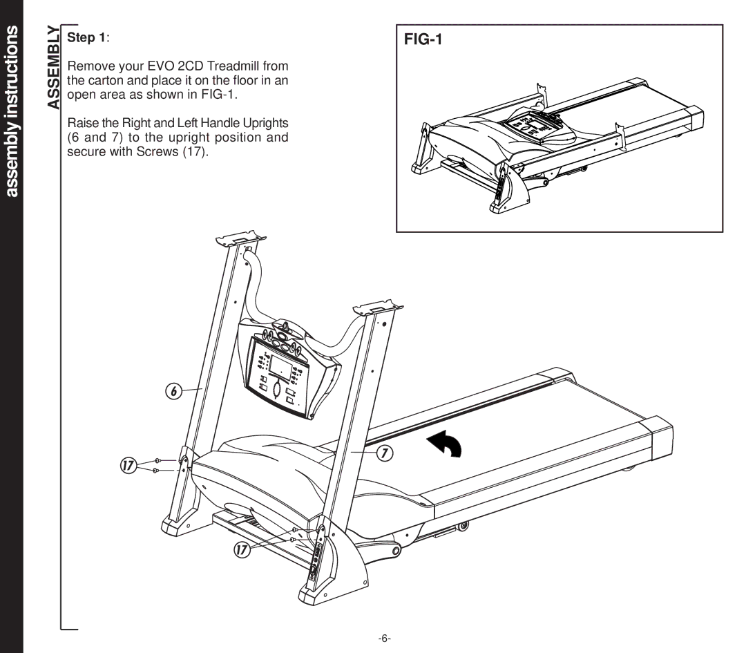 Smooth Fitness EVO 2CD owner manual Instructions, Assembly, FIG-1, Step 