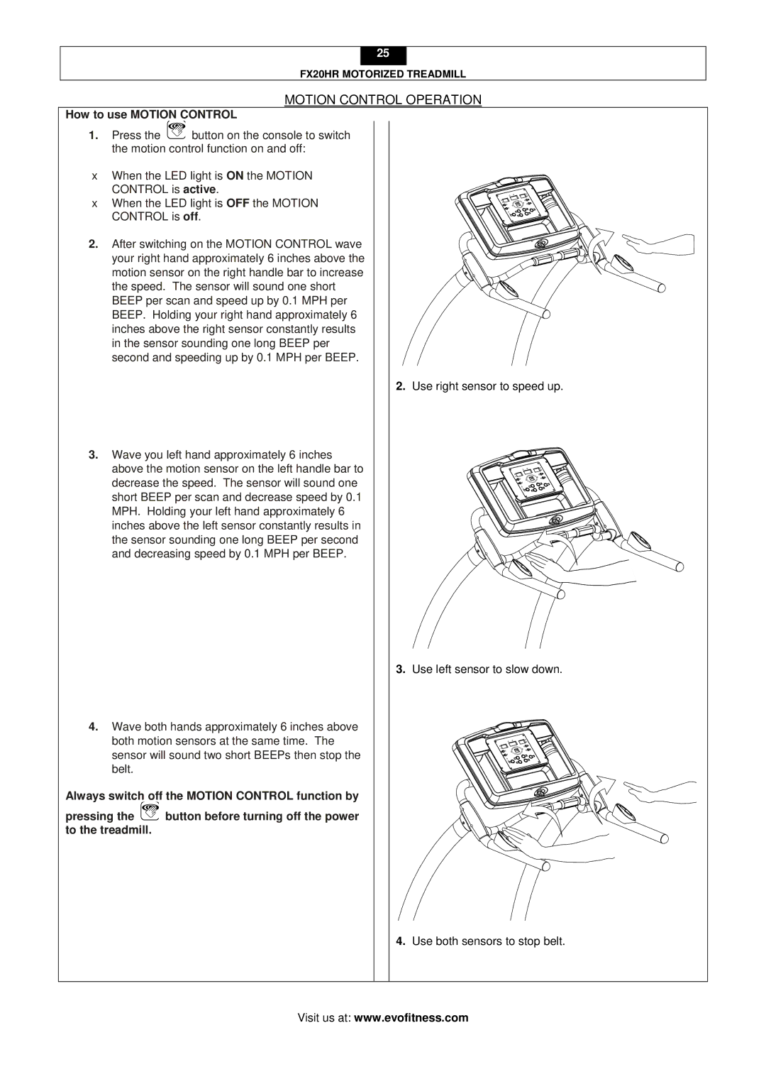 Smooth Fitness FX20HR user manual Motion Control Operation, How to use Motion Control 