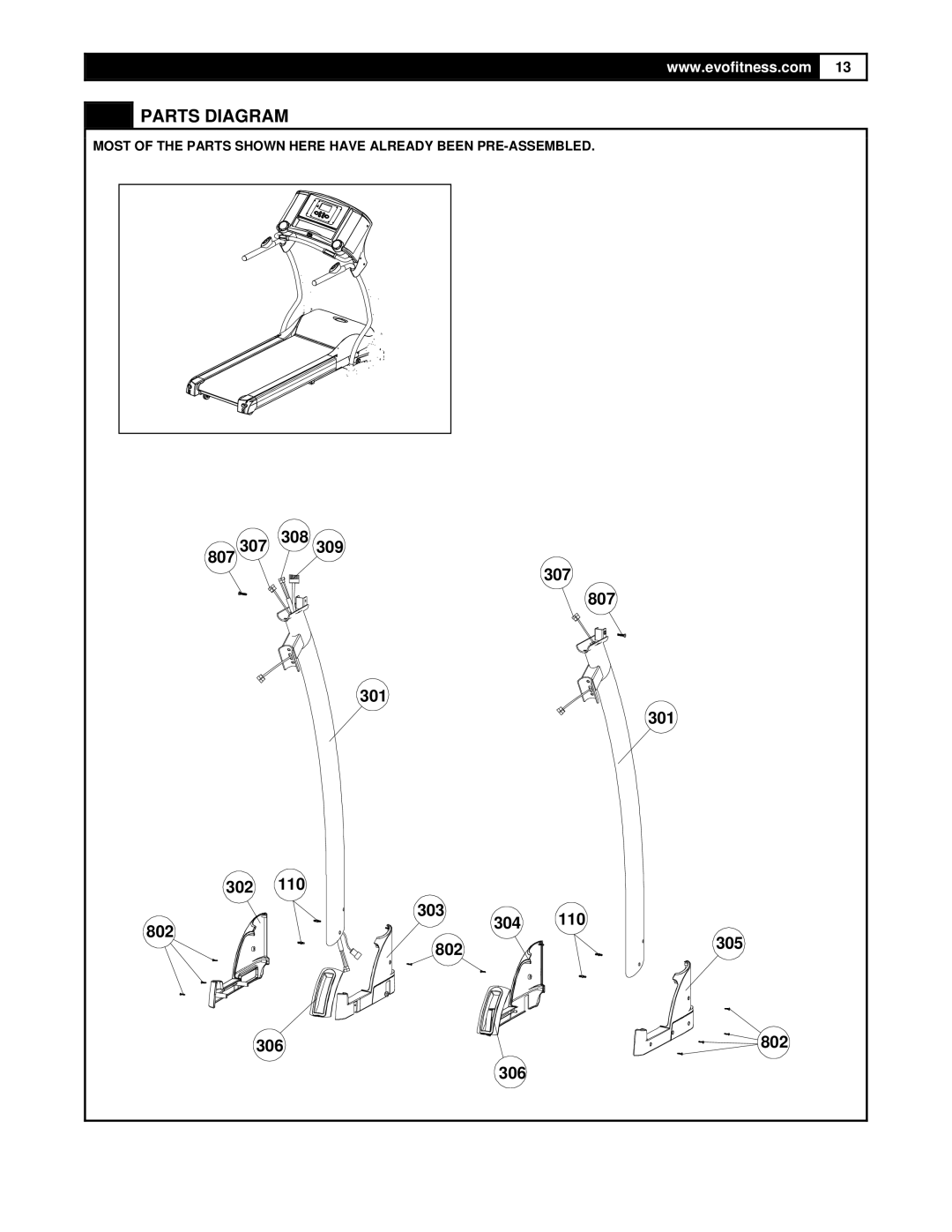 Smooth Fitness FX25 user manual 807 307 308 301 302 110 802 303 304 305 306 