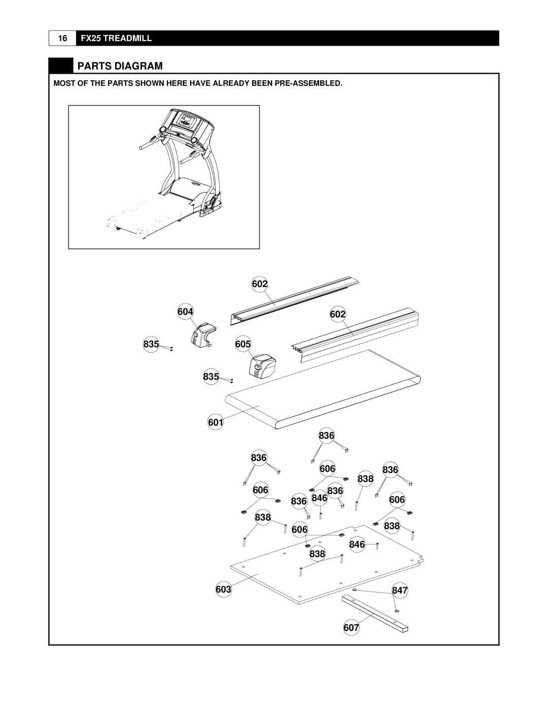 Smooth Fitness FX25 user manual 602 604 835 605 601 836 606 838 836 846 603 847 607 