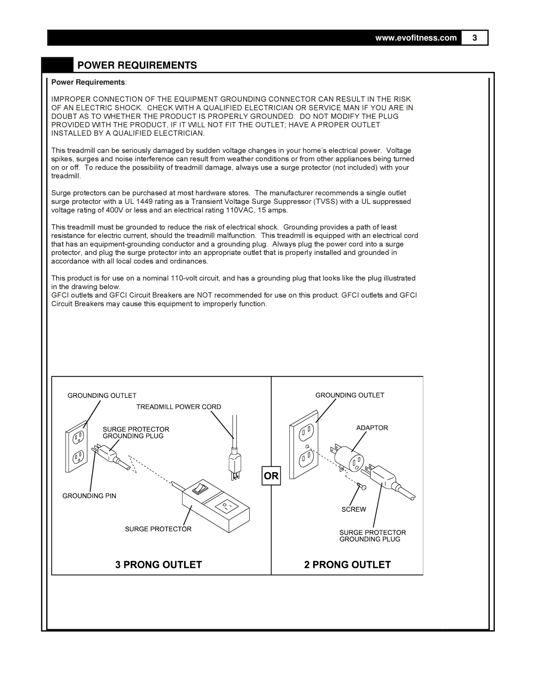 Smooth Fitness FX25 user manual Power Requirements 