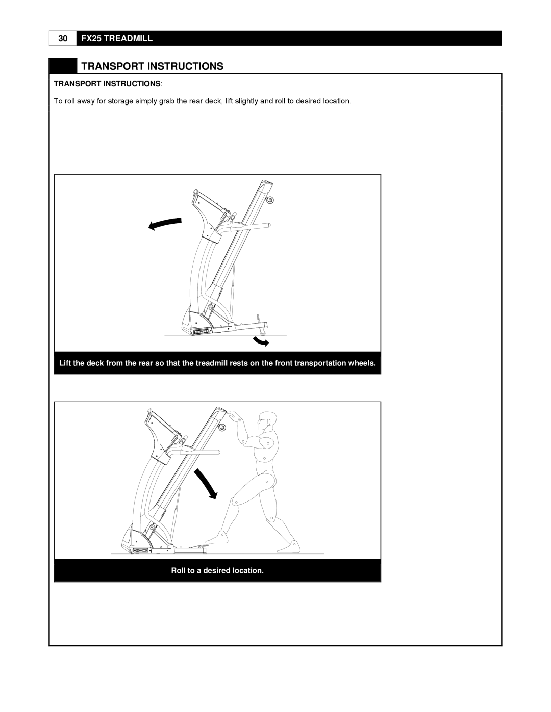 Smooth Fitness FX25 user manual Transport Instructions 