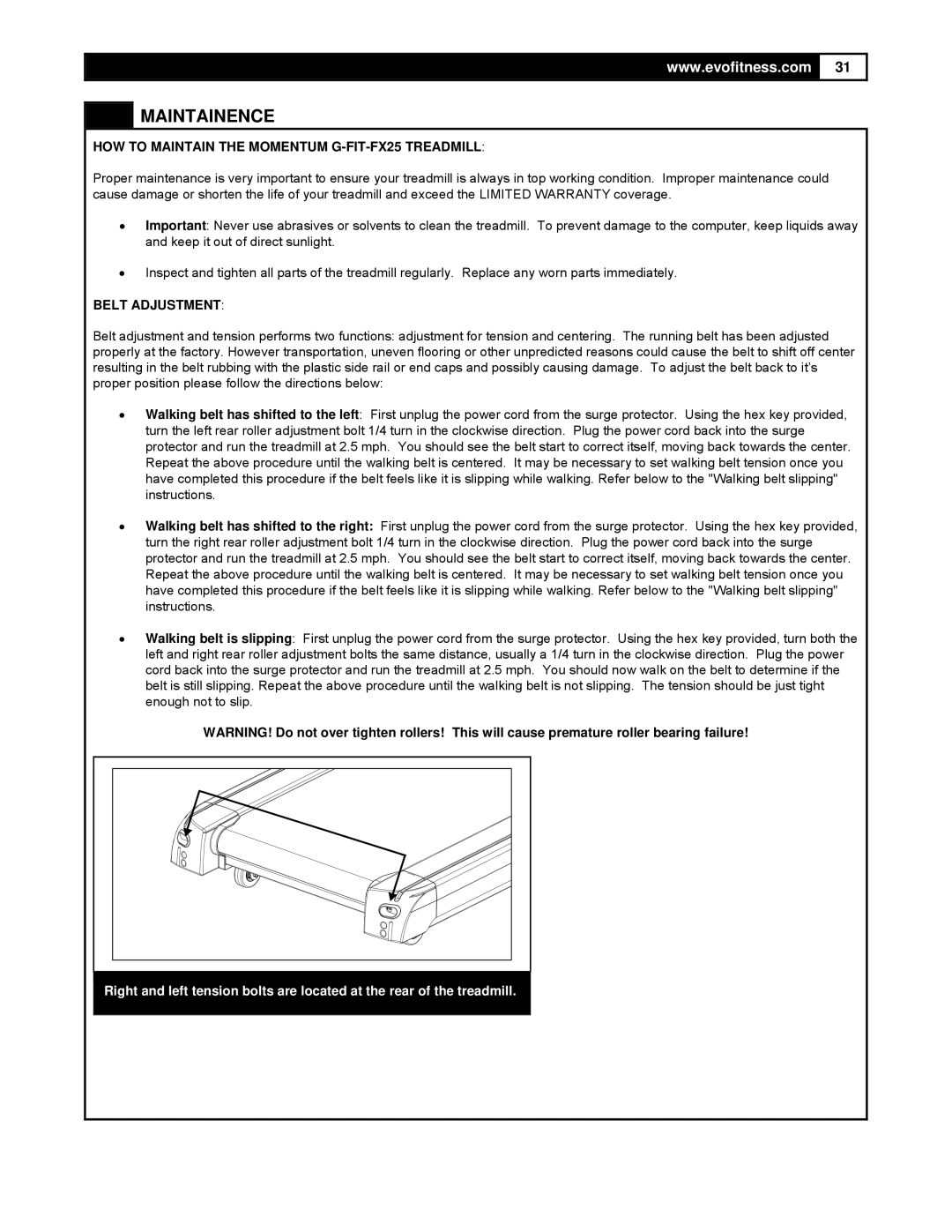 Smooth Fitness user manual Maintainence, HOW to Maintain the Momentum G-FIT-FX25 Treadmill 