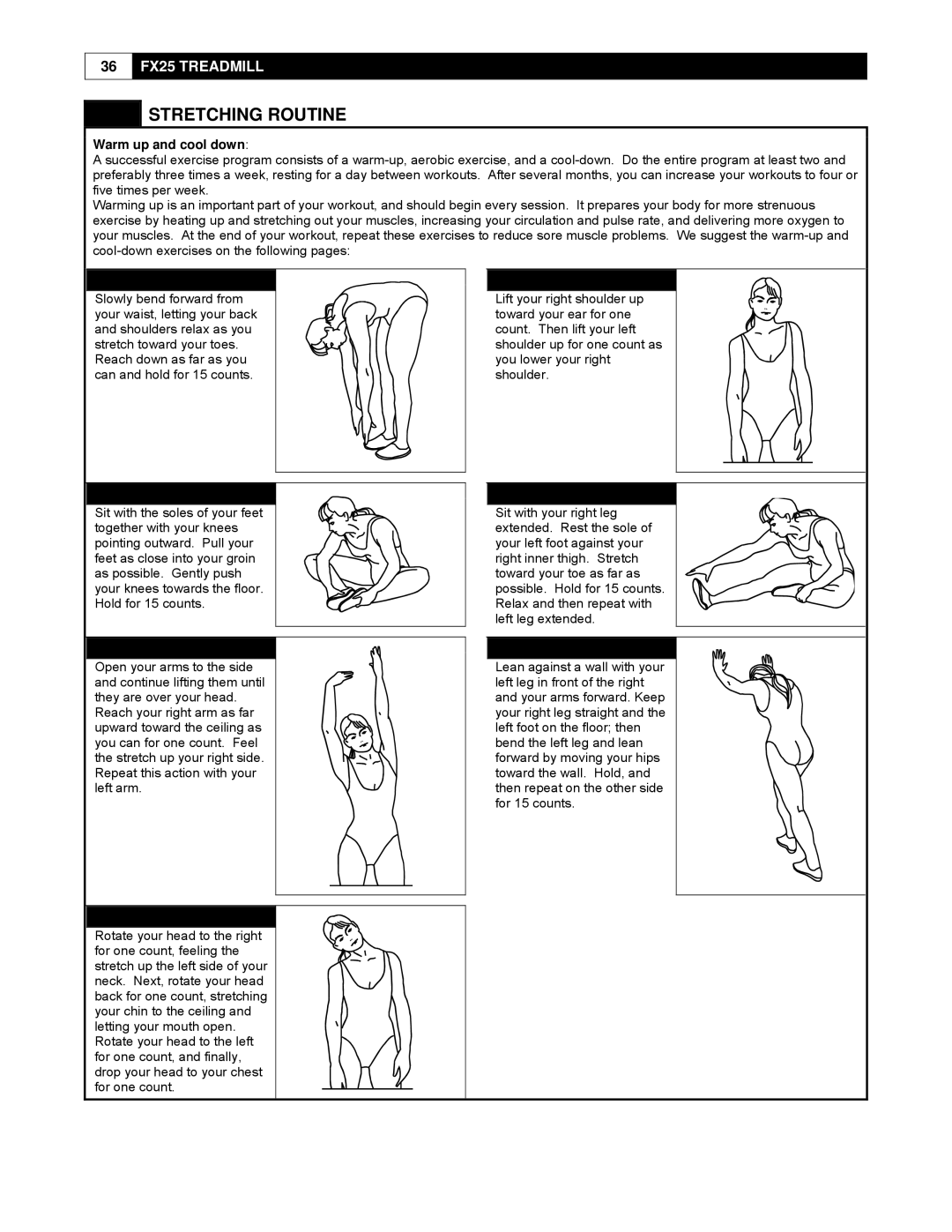 Smooth Fitness FX25 user manual Stretching Routine 