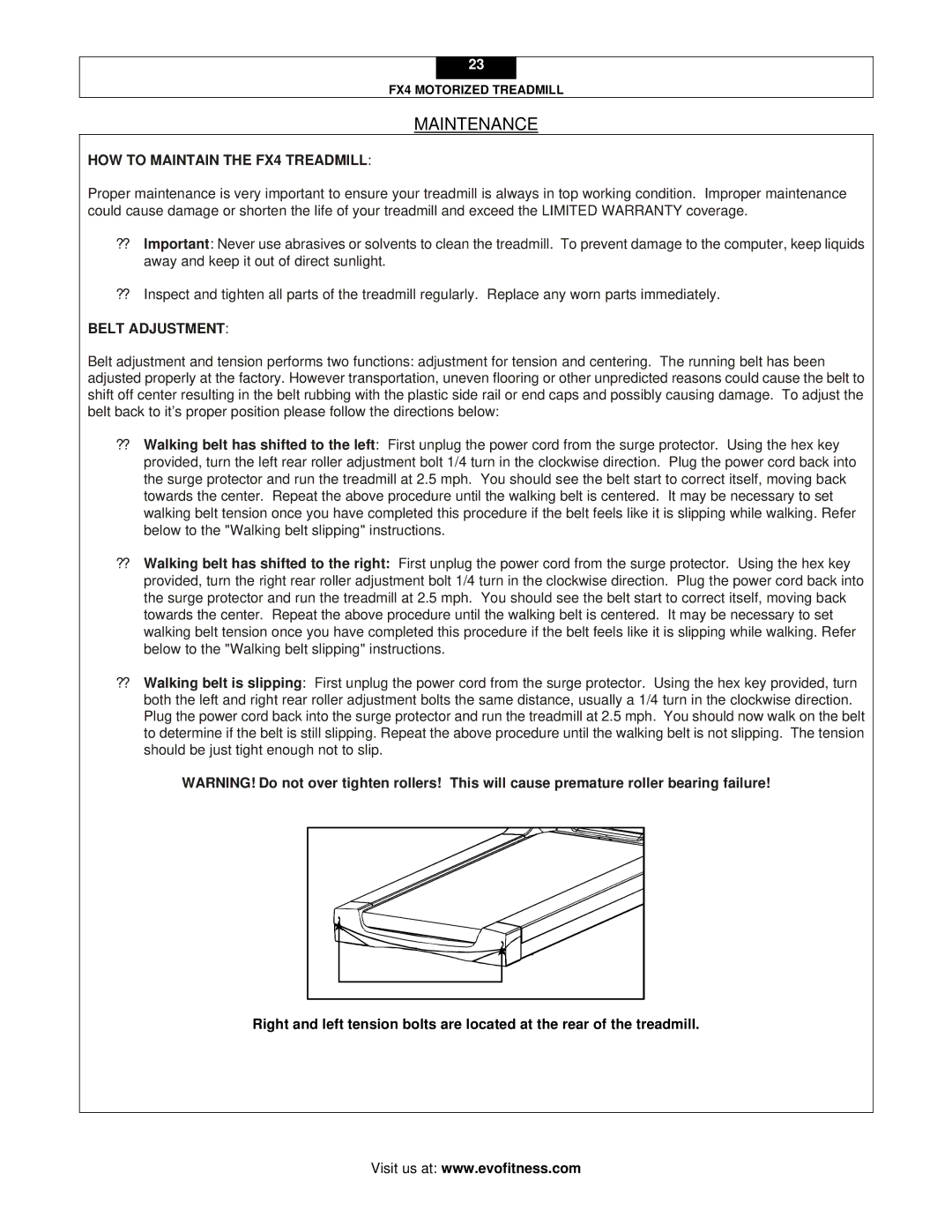 Smooth Fitness user manual Maintenance, HOW to Maintain the FX4 Treadmill 