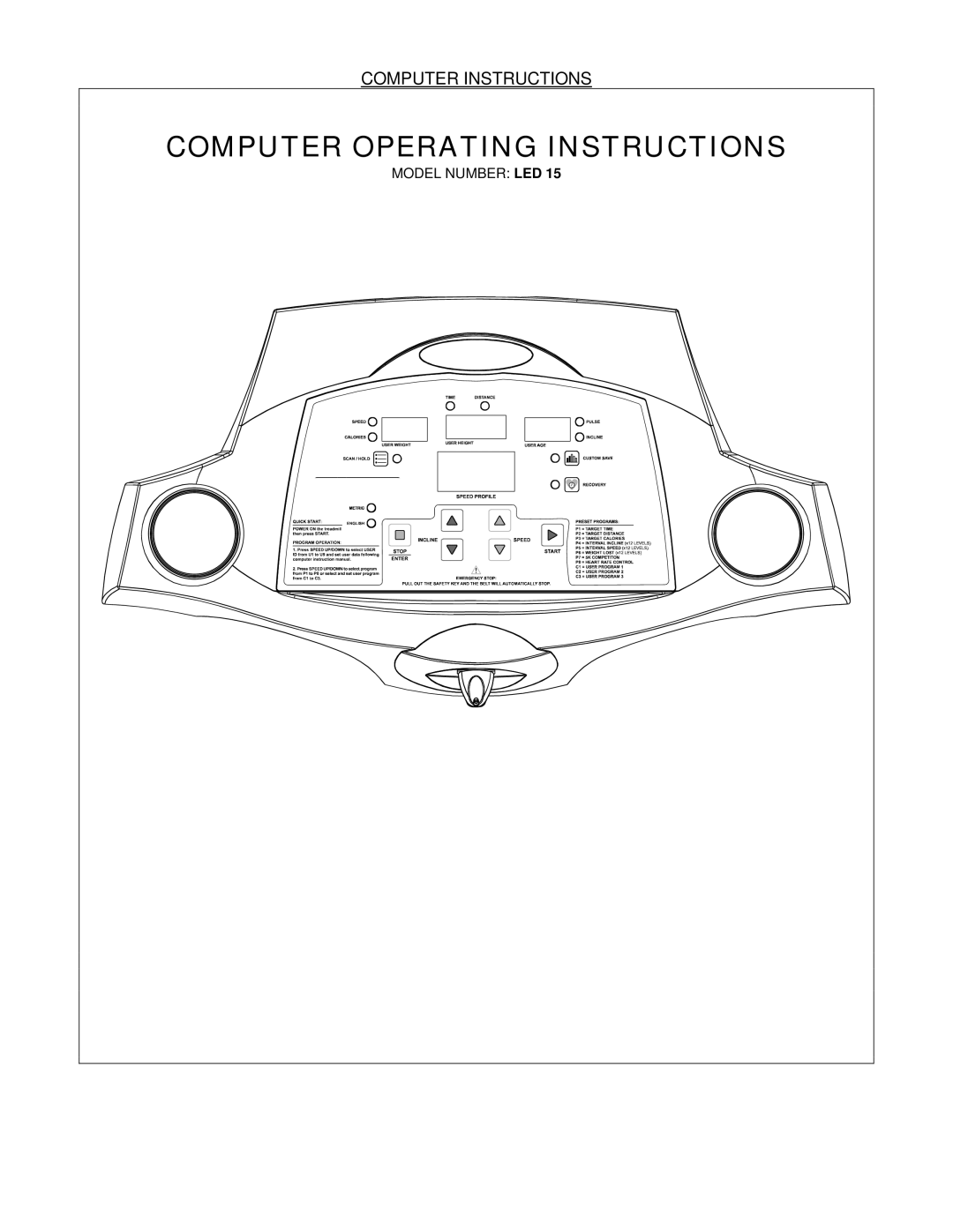 Smooth Fitness LED 15 manual Computer Operating Instructions 