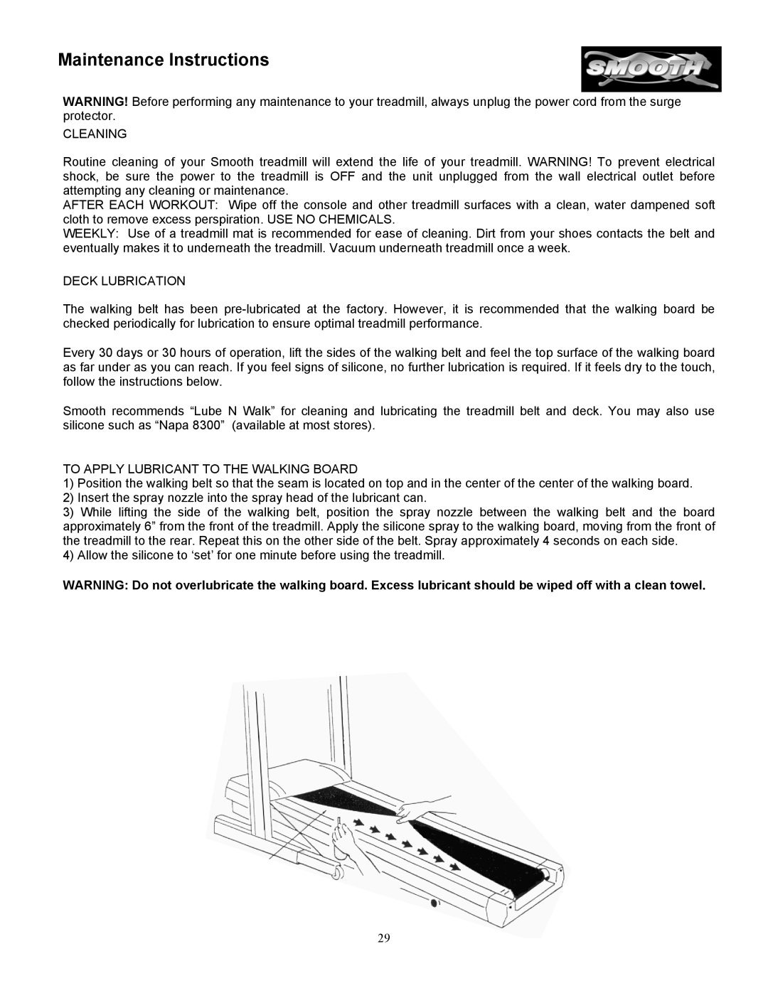 Smooth Fitness SM9.3P, SM9.3ST, SM9.3HRST, SM9.3AB, SM9.3HRAB owner manual Maintenance Instructions, Cleaning 