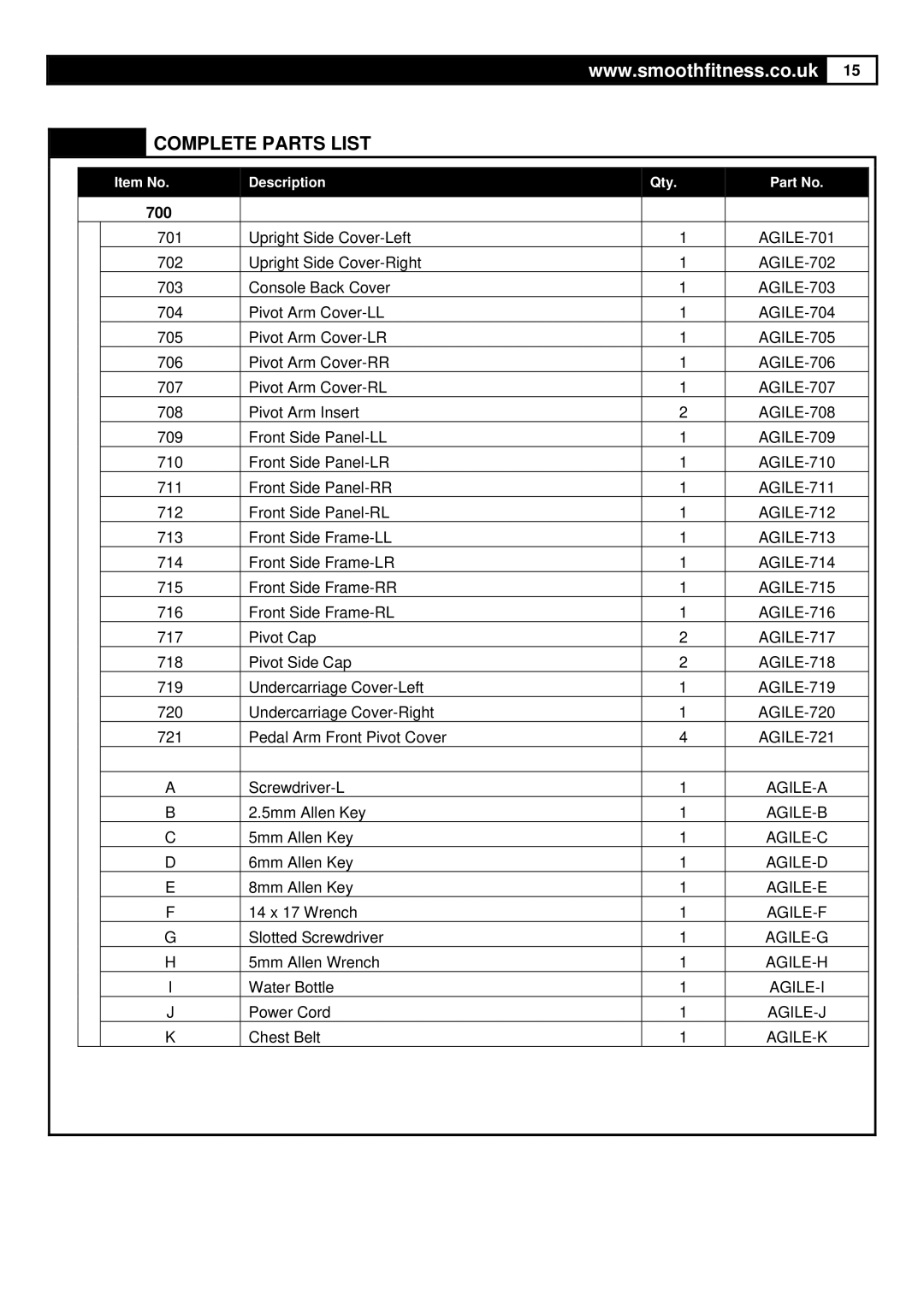 Smooth Fitness Smooth Agile Trainer user manual 700 