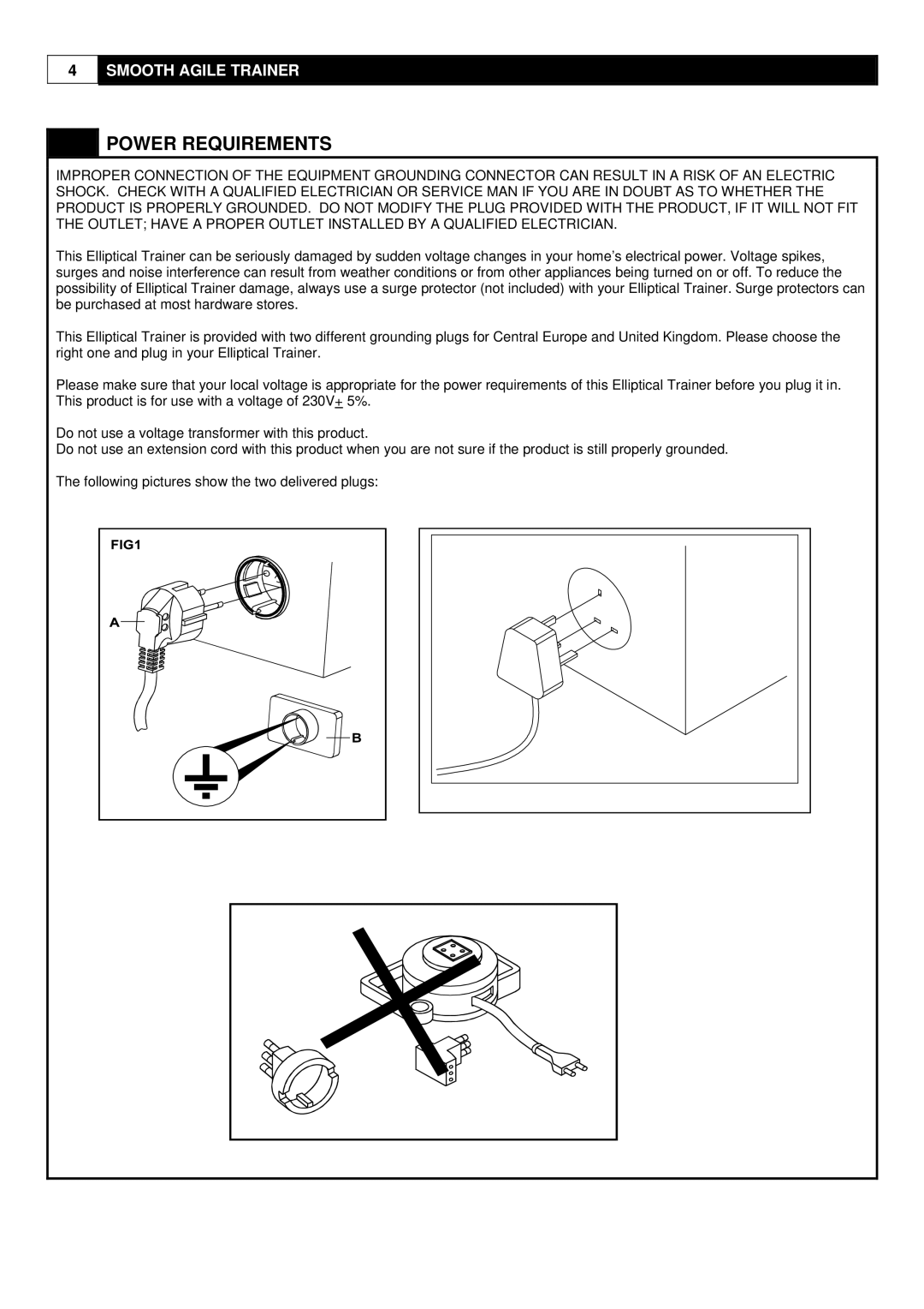 Smooth Fitness Smooth Agile Trainer user manual Power Requirements 