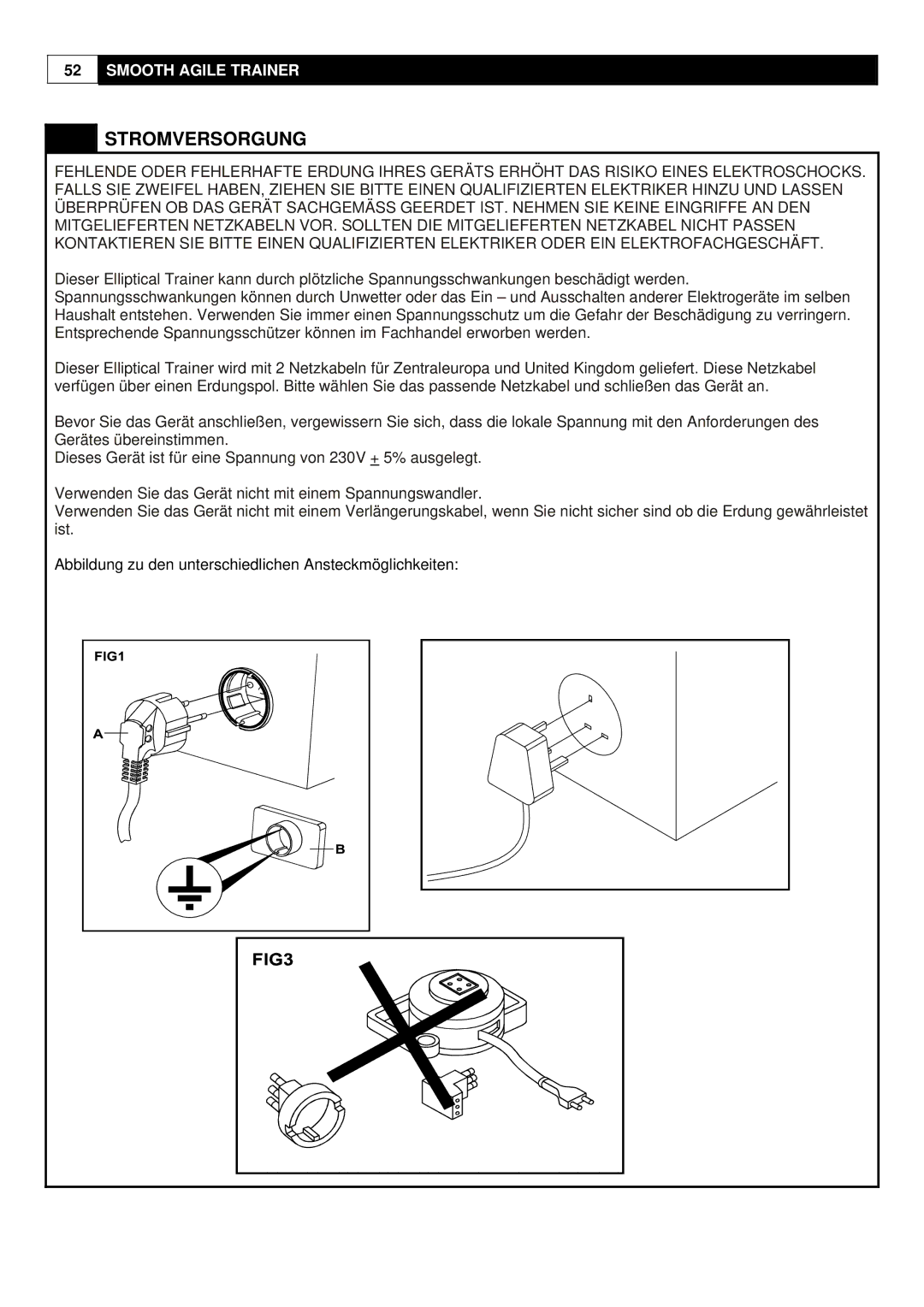 Smooth Fitness Smooth Agile Trainer user manual Stromversorgung 