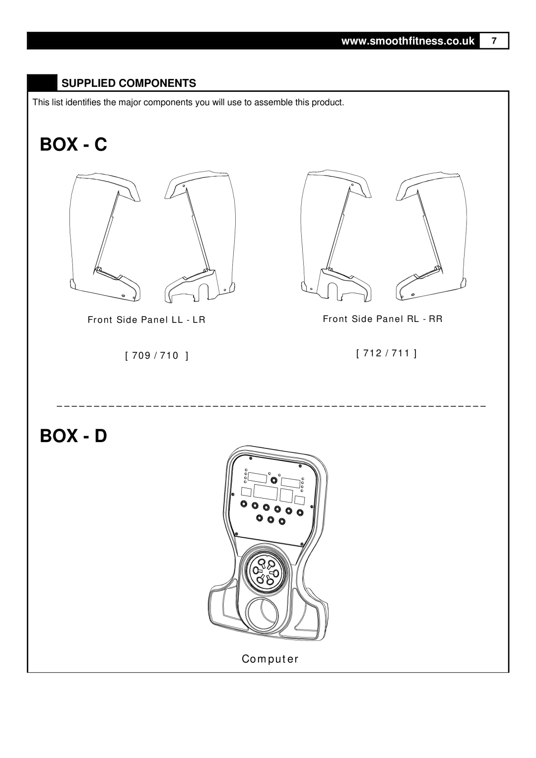 Smooth Fitness Smooth Agile Trainer user manual Box D, Front Side Panel LL LR Front Side Panel RL RR 