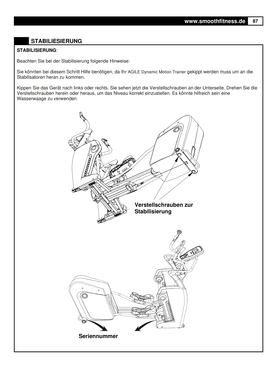 Smooth Fitness Smooth Agile Trainer user manual Stabiliesierung, Stabilisierung 