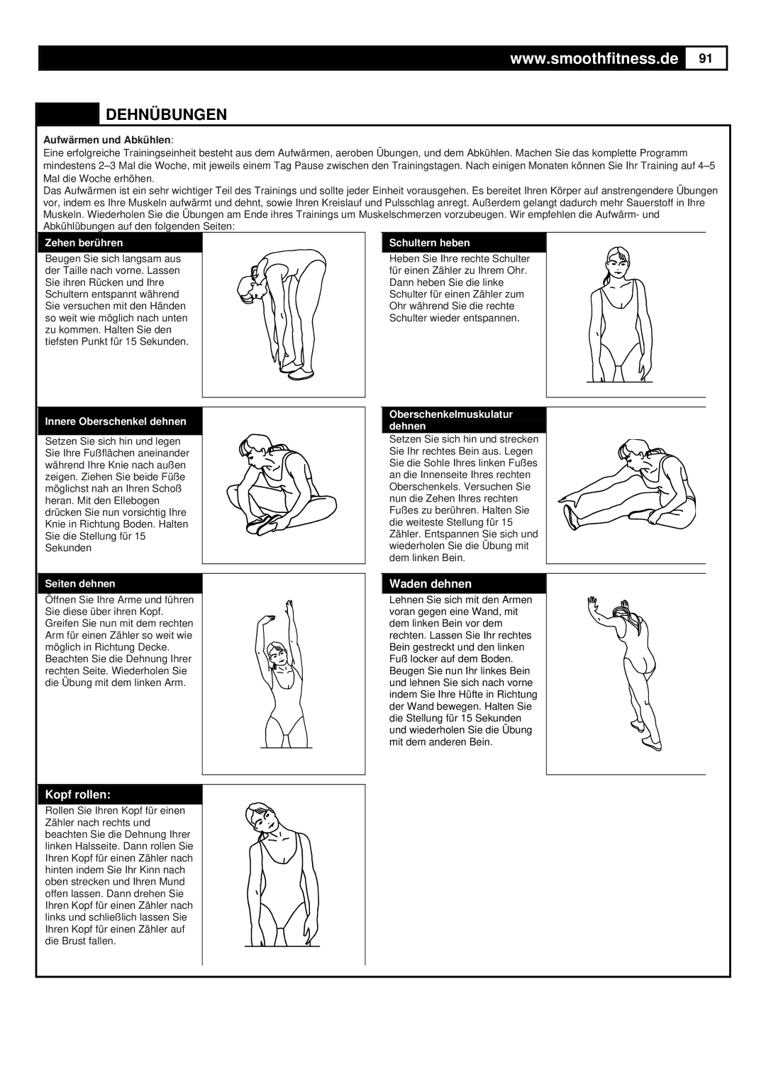 Smooth Fitness Smooth Agile Trainer user manual Dehnübungen, Aufwärmen und Abkühlen 