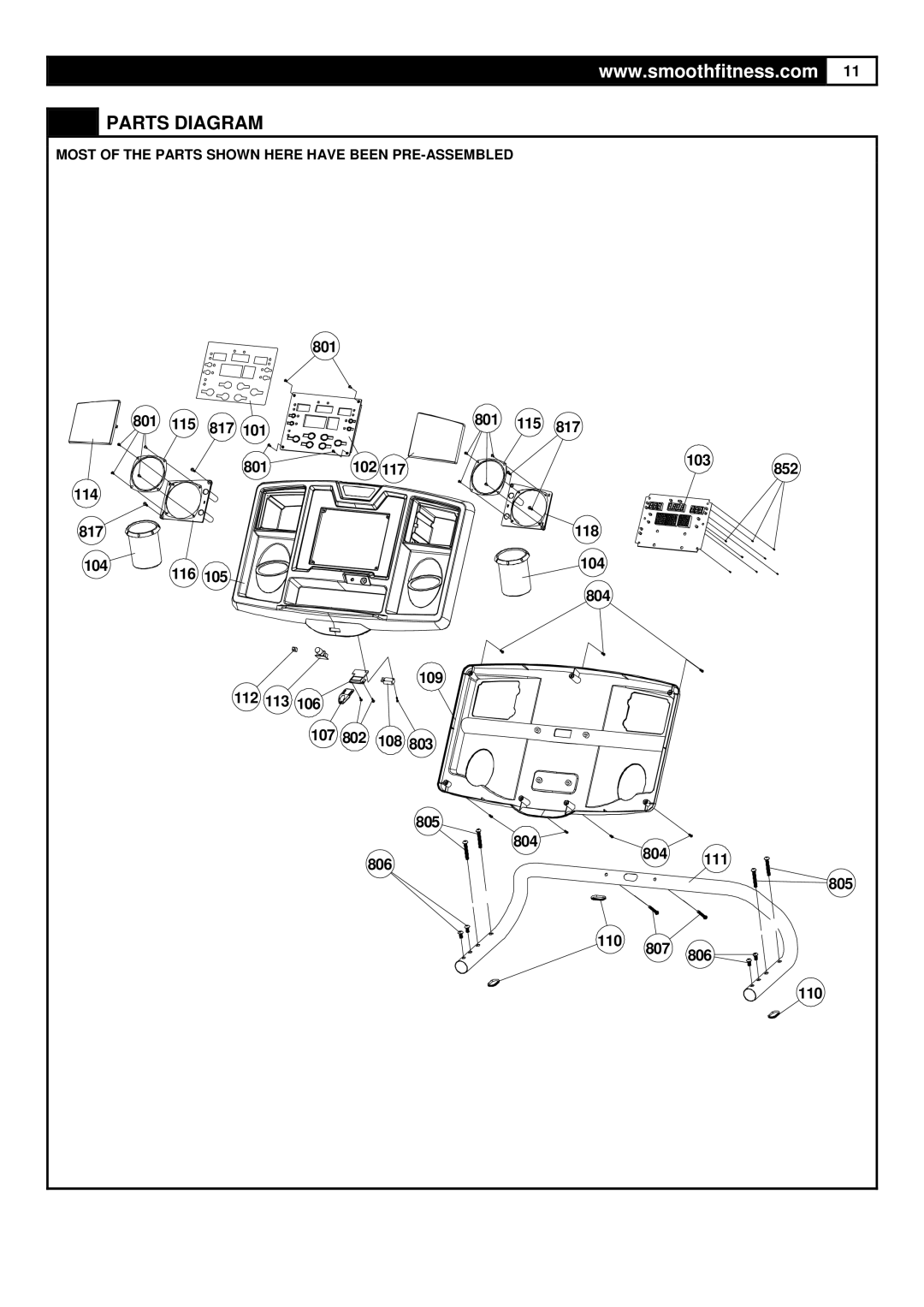 Smooth Fitness 6.45M Motorized Treadmill, ST-MNL-645-SMUS-1 user manual Parts Diagram 