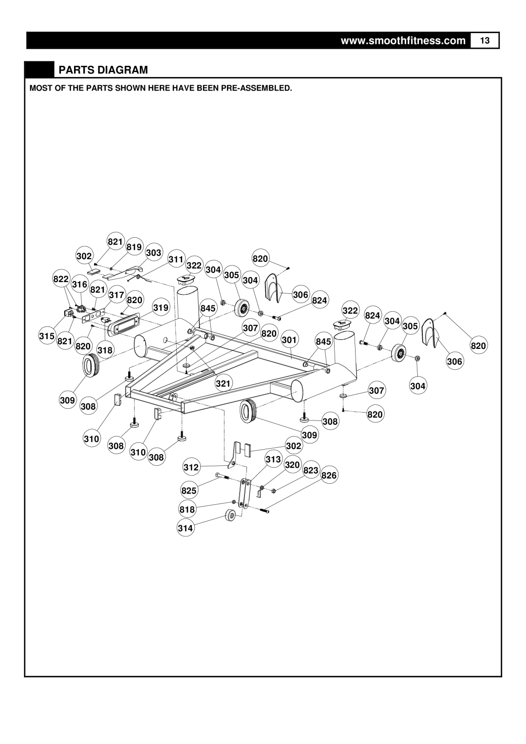 Smooth Fitness 6.45M Motorized Treadmill, ST-MNL-645-SMUS-1 user manual Parts Diagram 