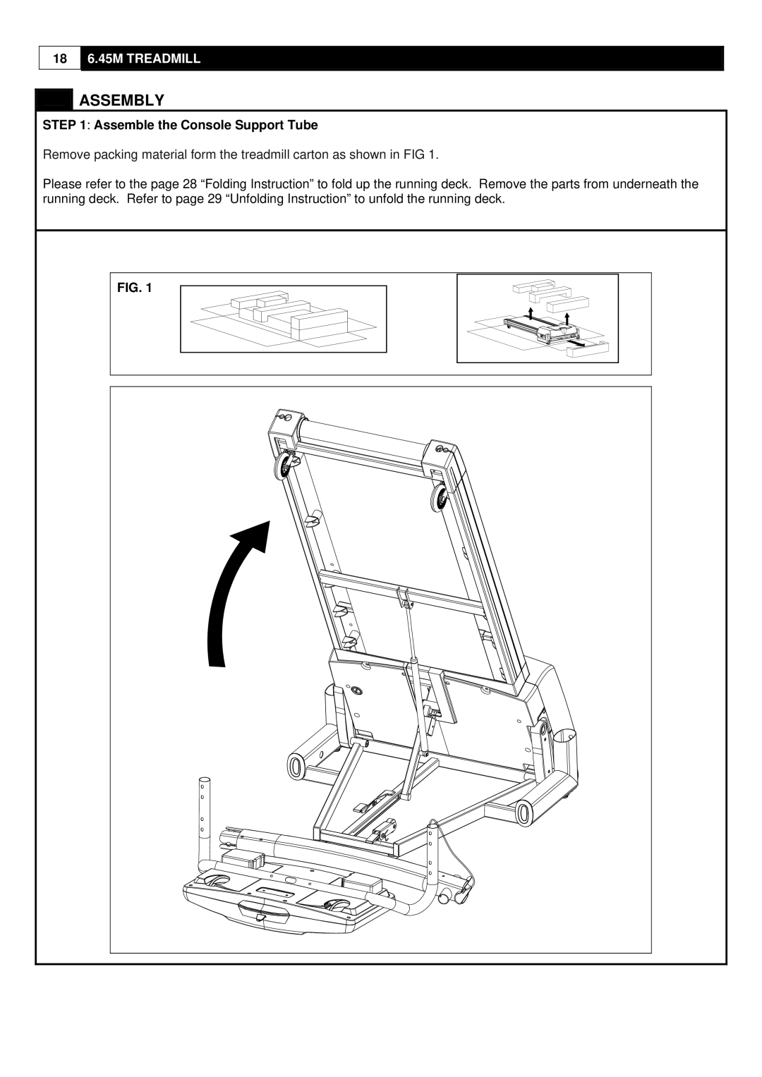 Smooth Fitness ST-MNL-645-SMUS-1, 6.45M Motorized Treadmill user manual Assembly, Assemble the Console Support Tube 