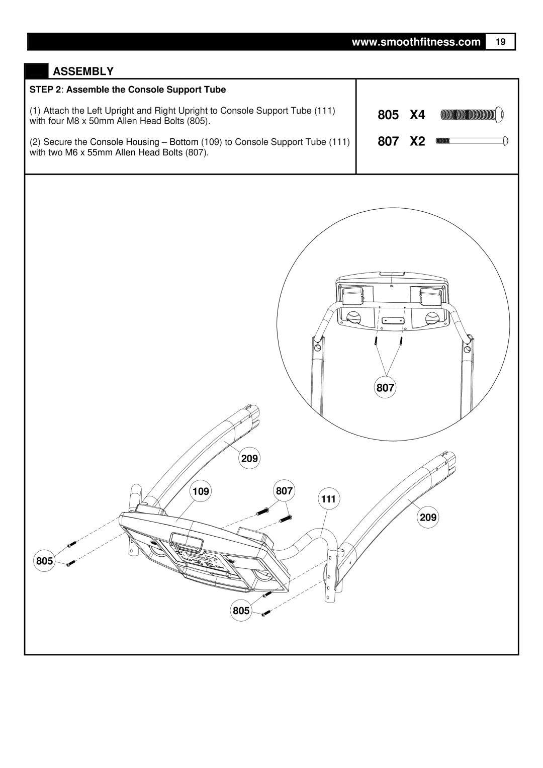 Smooth Fitness 6.45M Motorized Treadmill, ST-MNL-645-SMUS-1 user manual 805 807 