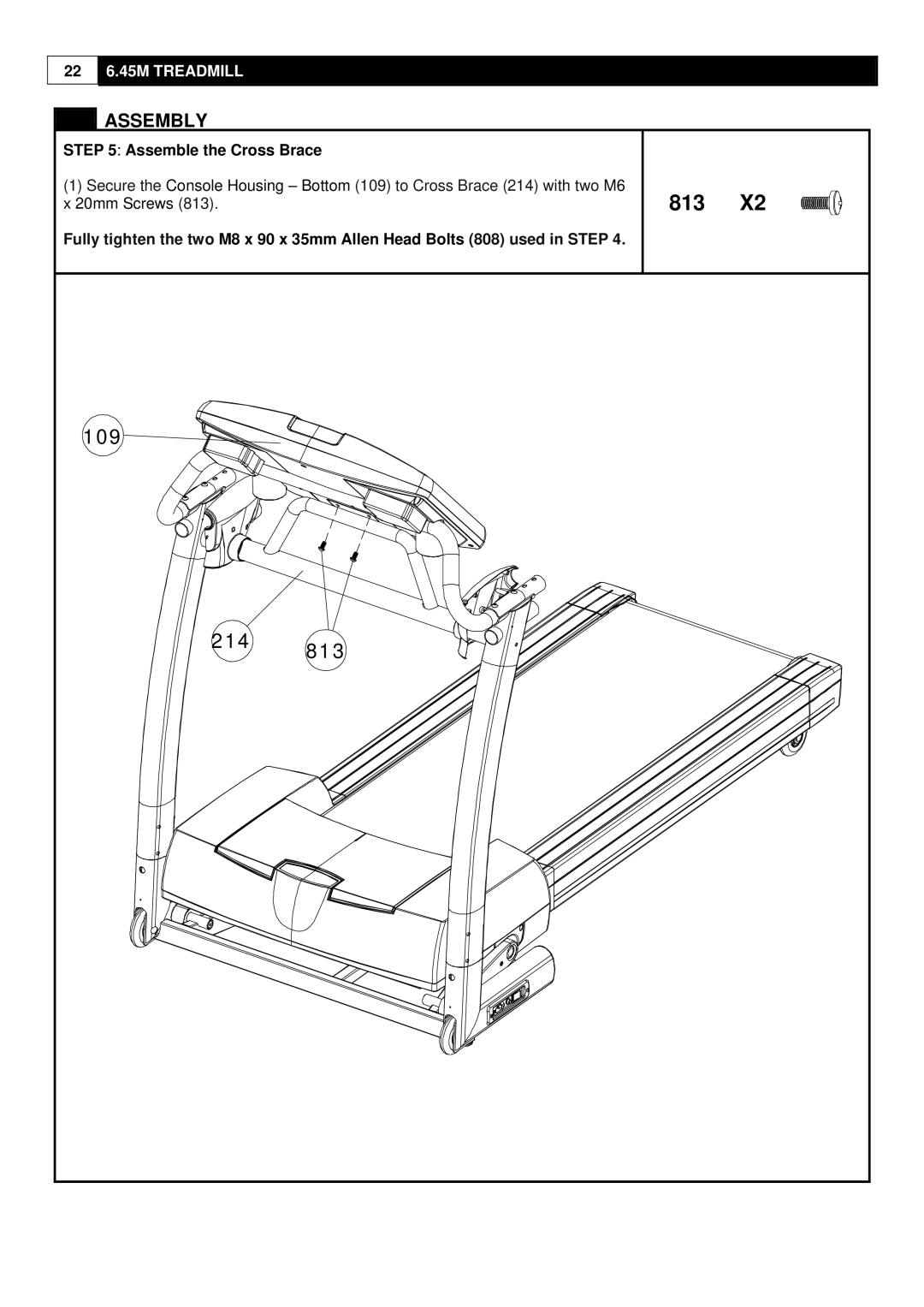 Smooth Fitness ST-MNL-645-SMUS-1, 6.45M Motorized Treadmill user manual 813, 109 214 