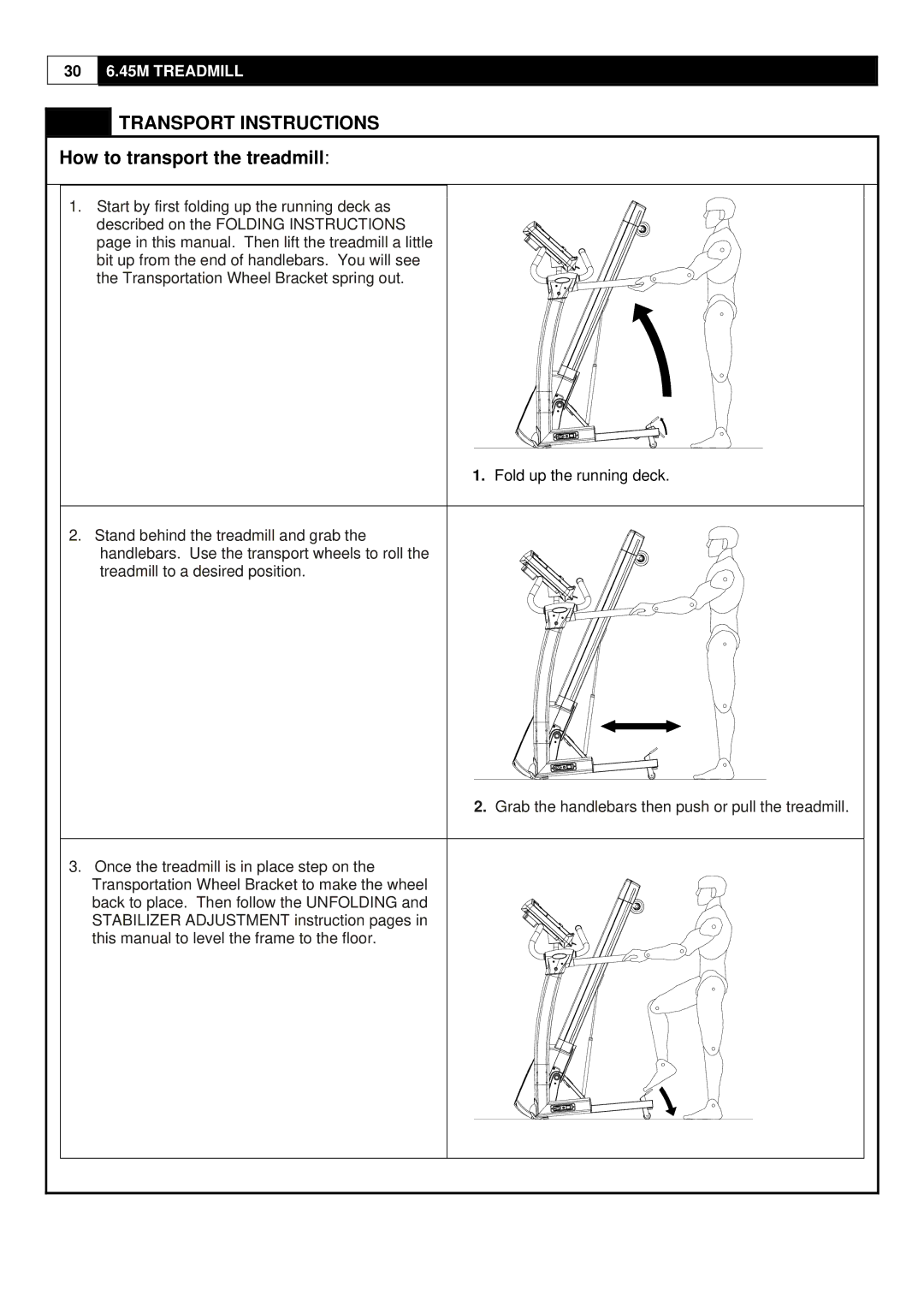 Smooth Fitness ST-MNL-645-SMUS-1, 6.45M Motorized Treadmill Transport Instructions, How to transport the treadmill 