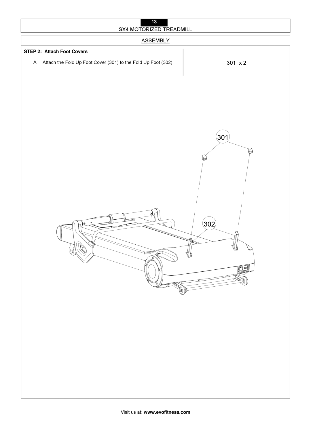 Smooth Fitness SX4 owner manual 301 302, Attach Foot Covers 