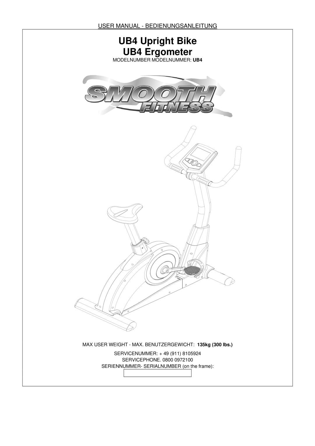 Smooth Fitness user manual UB4 Upright Bike UB4 Ergometer 