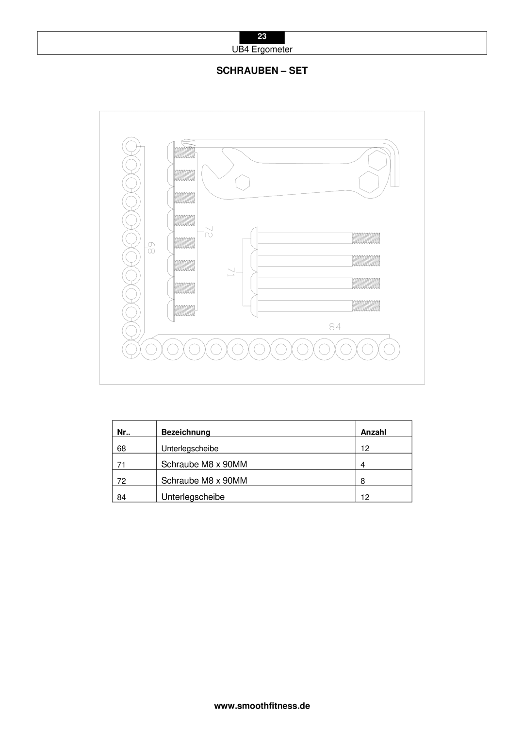 Smooth Fitness UB4 user manual Schrauben SET 