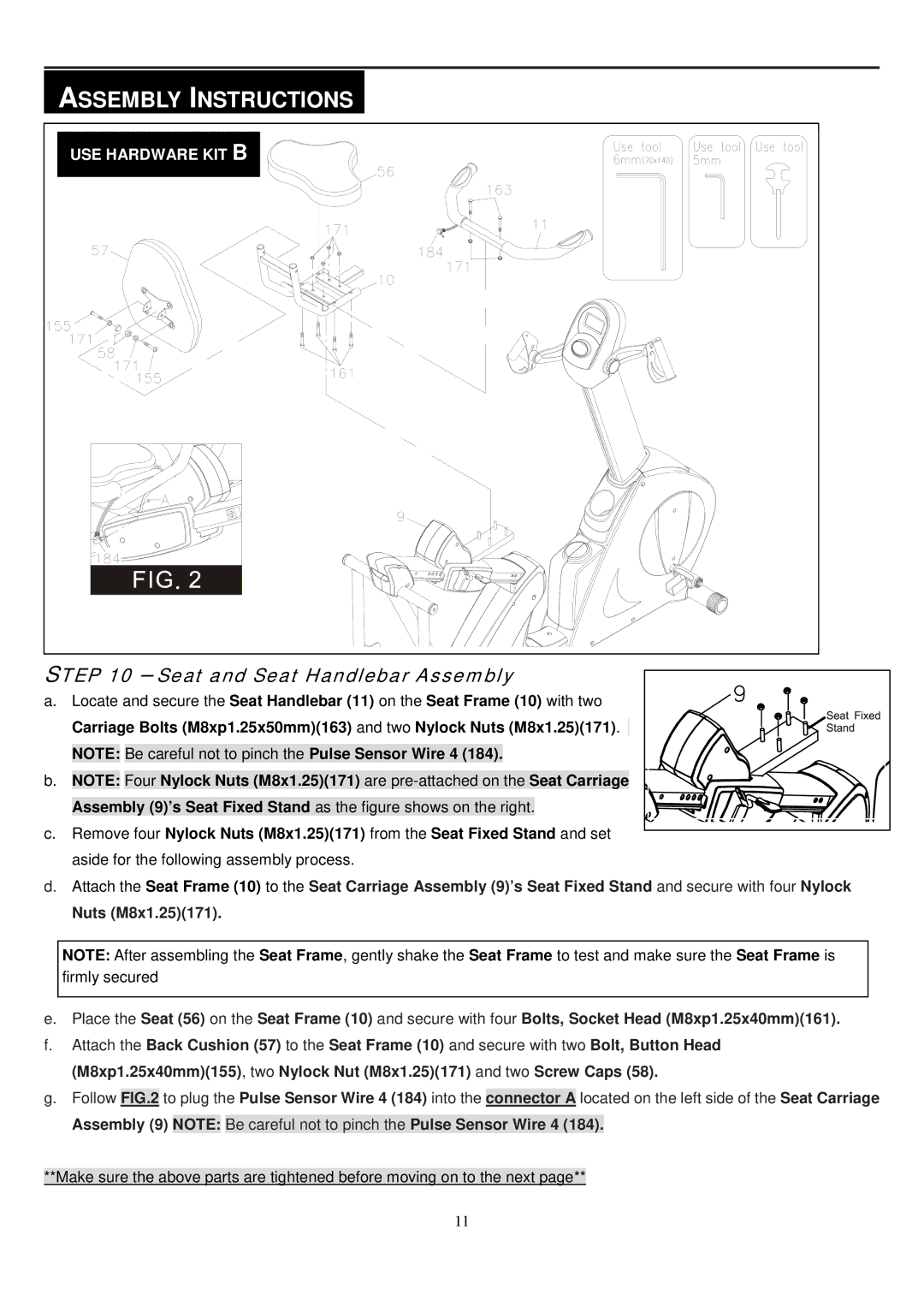 Smooth Fitness V2300 owner manual Assembly Instructions, Seat and Seat Handlebar Assembly 