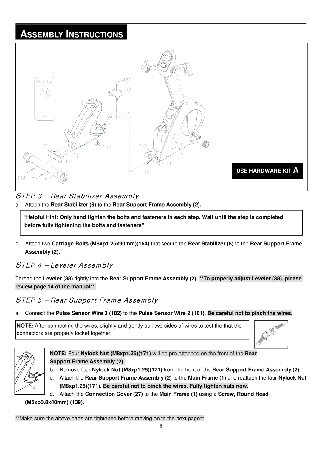 Smooth Fitness V2300 owner manual Rear Stabilizer Assembly, Leveler Assembly, Rear Support Frame Assembly 