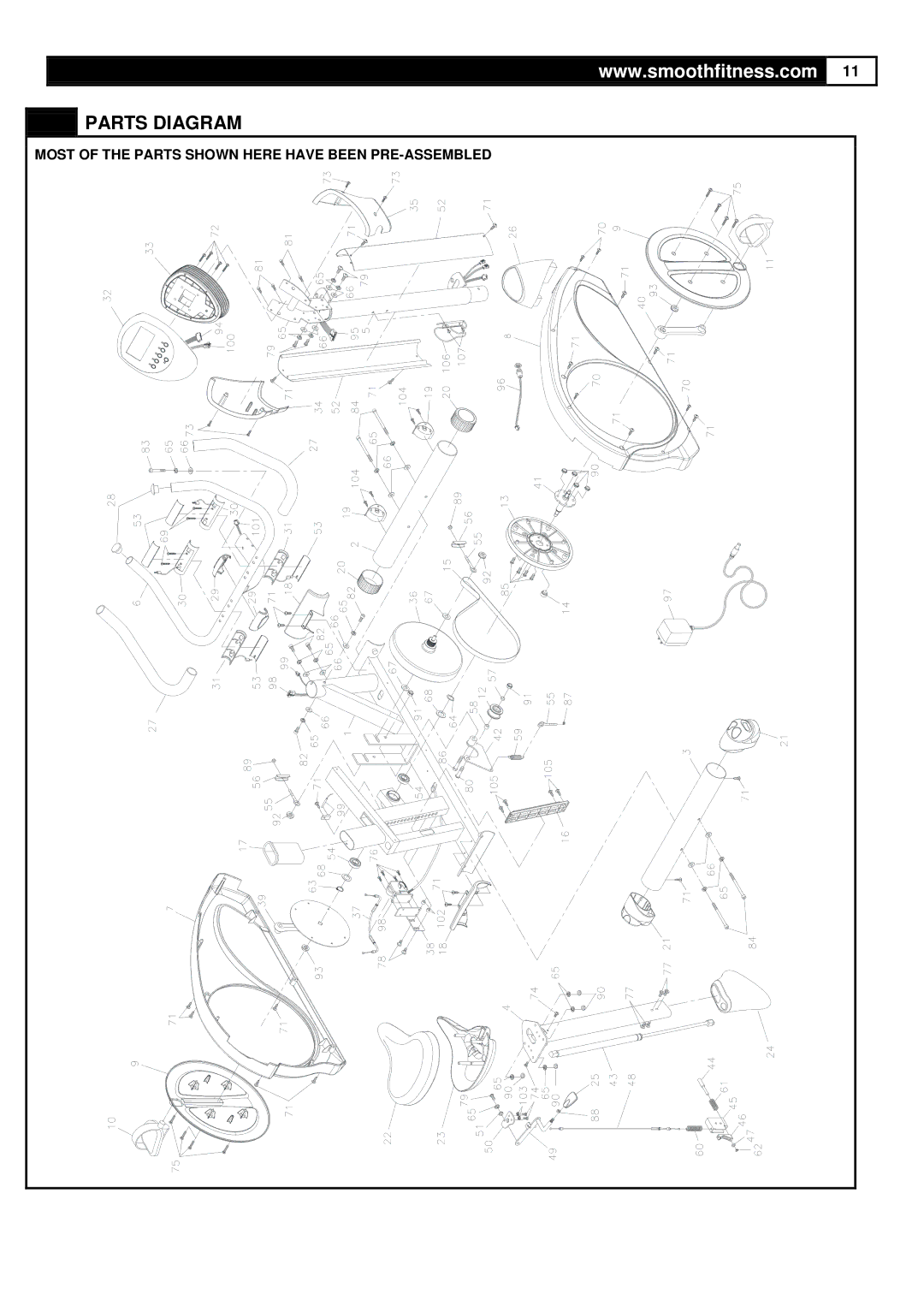 Smooth Fitness V380 user manual Parts Diagram 