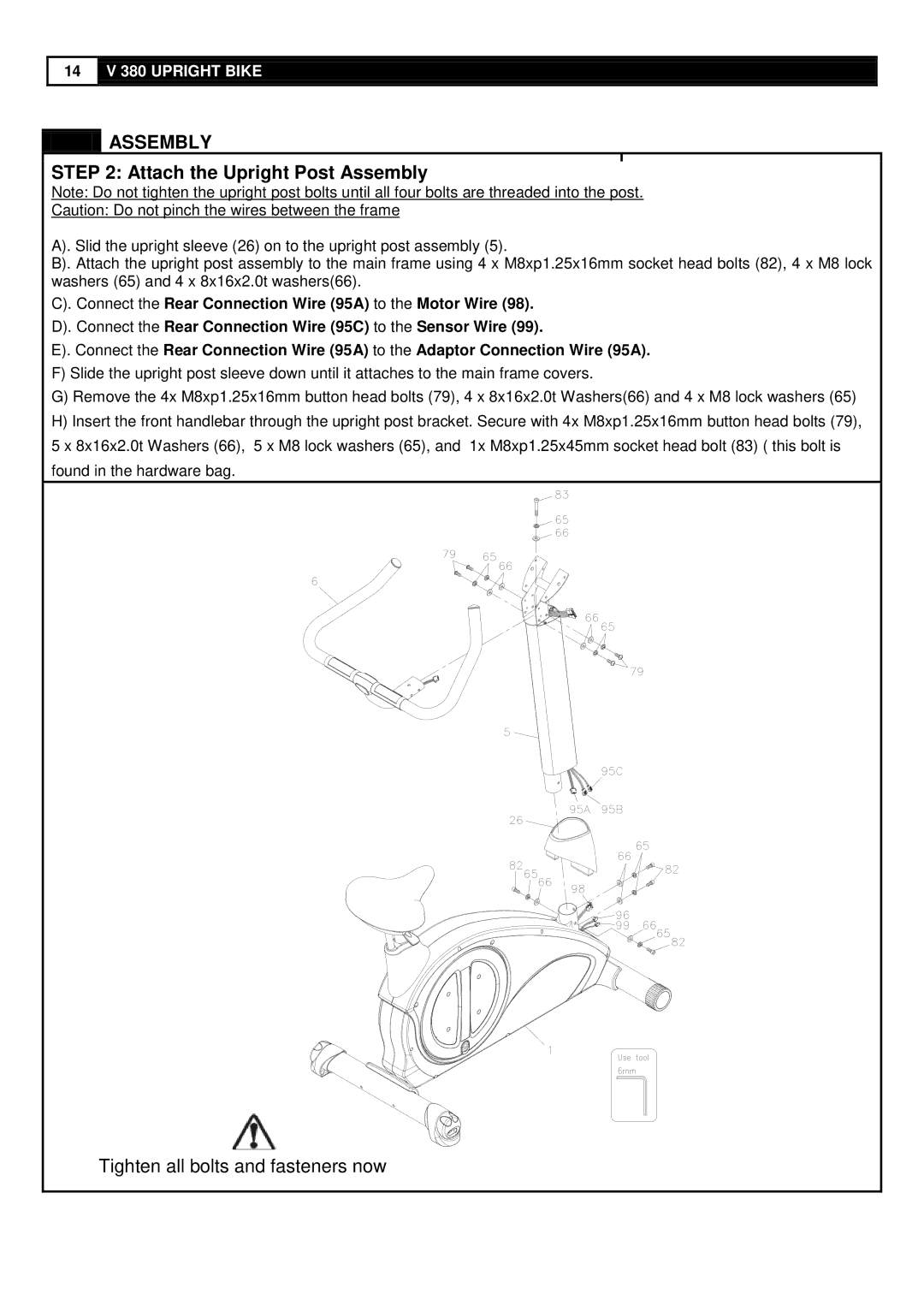 Smooth Fitness V380 user manual Attach the Upright Post Assembly 