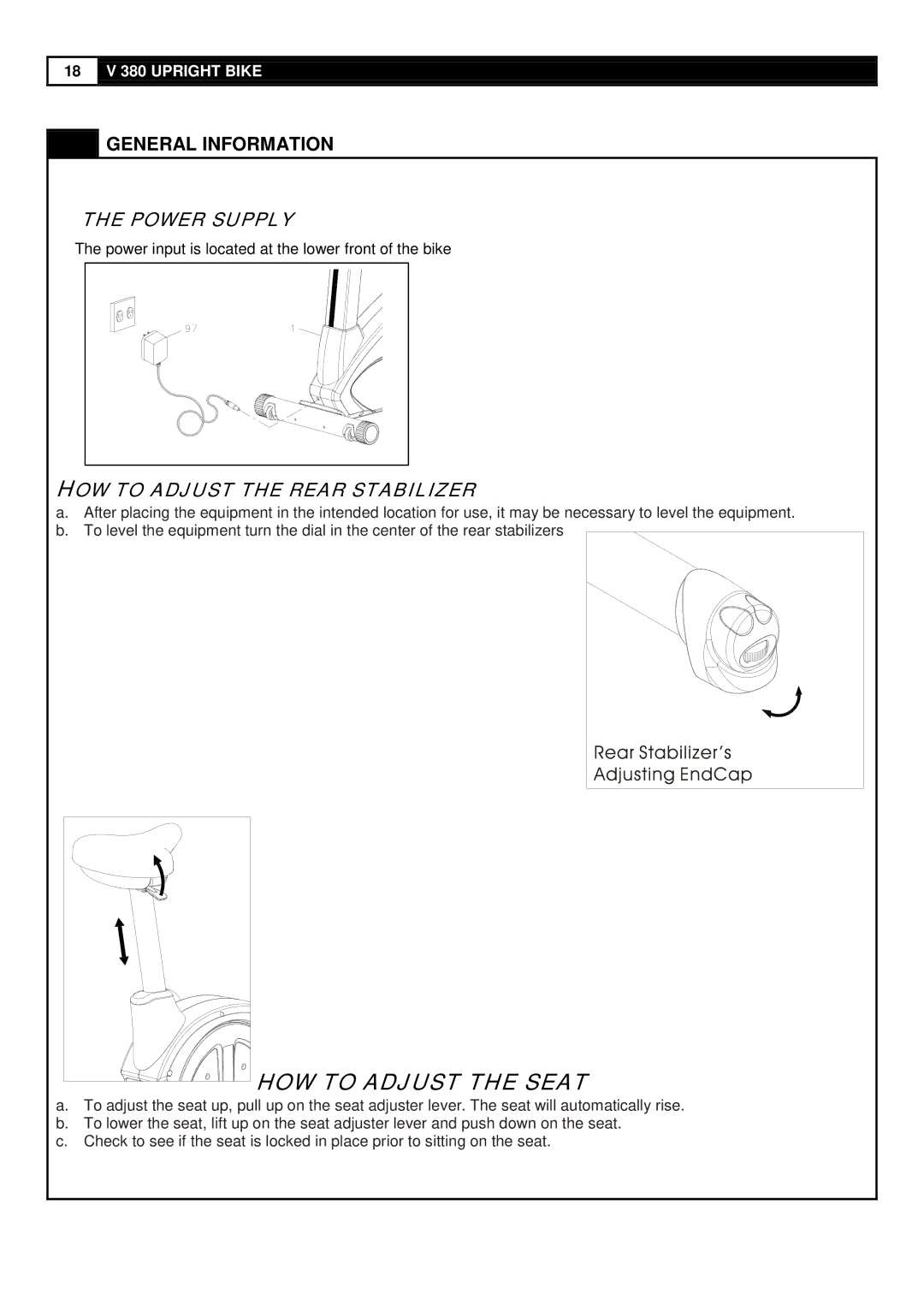 Smooth Fitness V380 user manual General Information, HOW to Adjust the Rear Stabilizer 